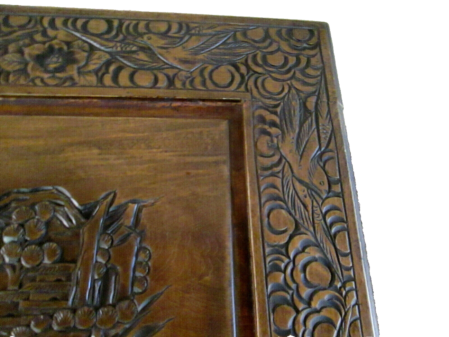 54174 CARVED ORIENTAL TABLE WITH DRAWER Bird carvings