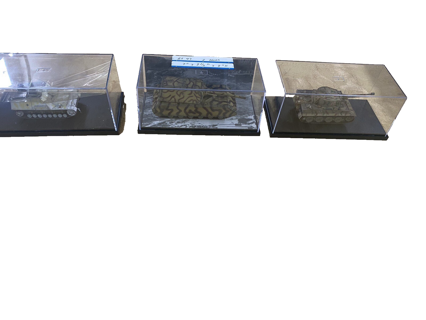 ES 47 :  Group  of  3 Military  Tanks with Show Cases  Size 7" x 3 1/2" x 3"H