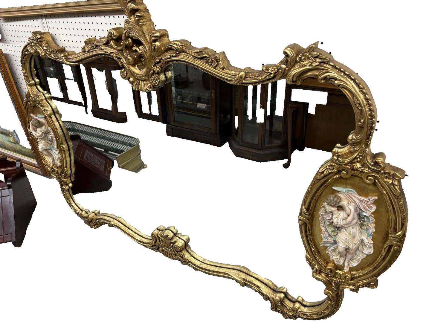 66917   Decorator Gold Mirror with Figural Plaques