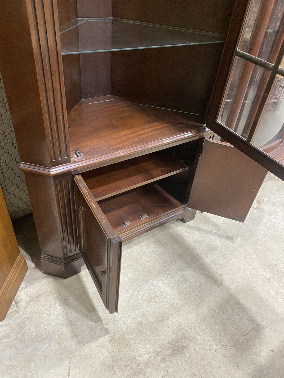 65051 Custom Hand Made Mahogany Corner China Cabinet Curio