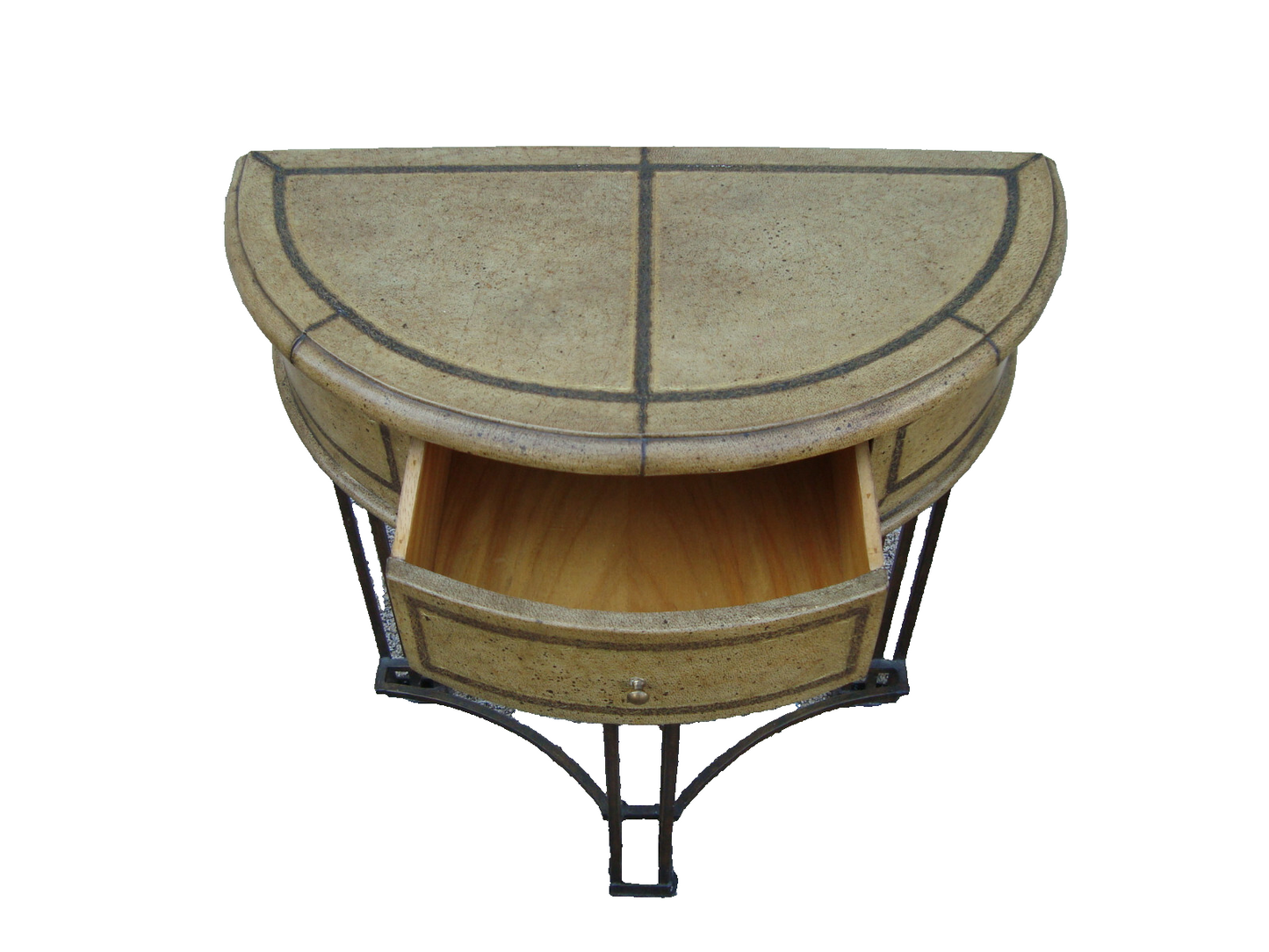 60439 Fancy Decorator Half Moon Console Table with Iron Figural base + Drawer