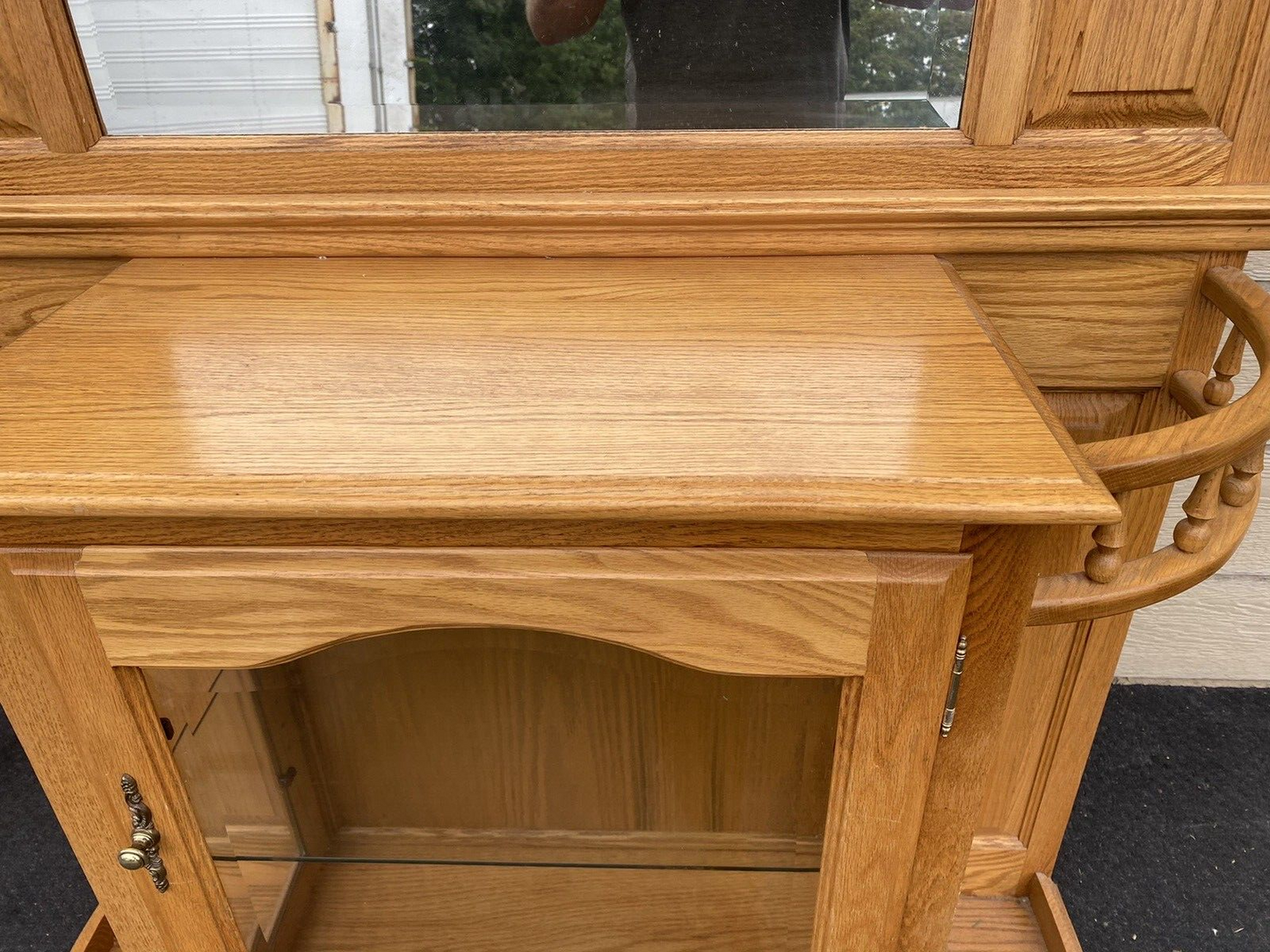 64774  Oak Hall Seat Hat Rack Umbrella Stand Curio