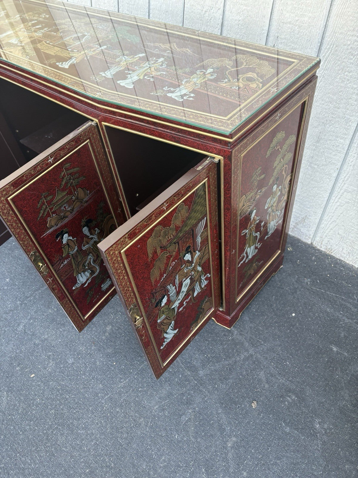 66700  Oriental Sideboard Server Cabinet with a Plate Glass Top and 4 doors