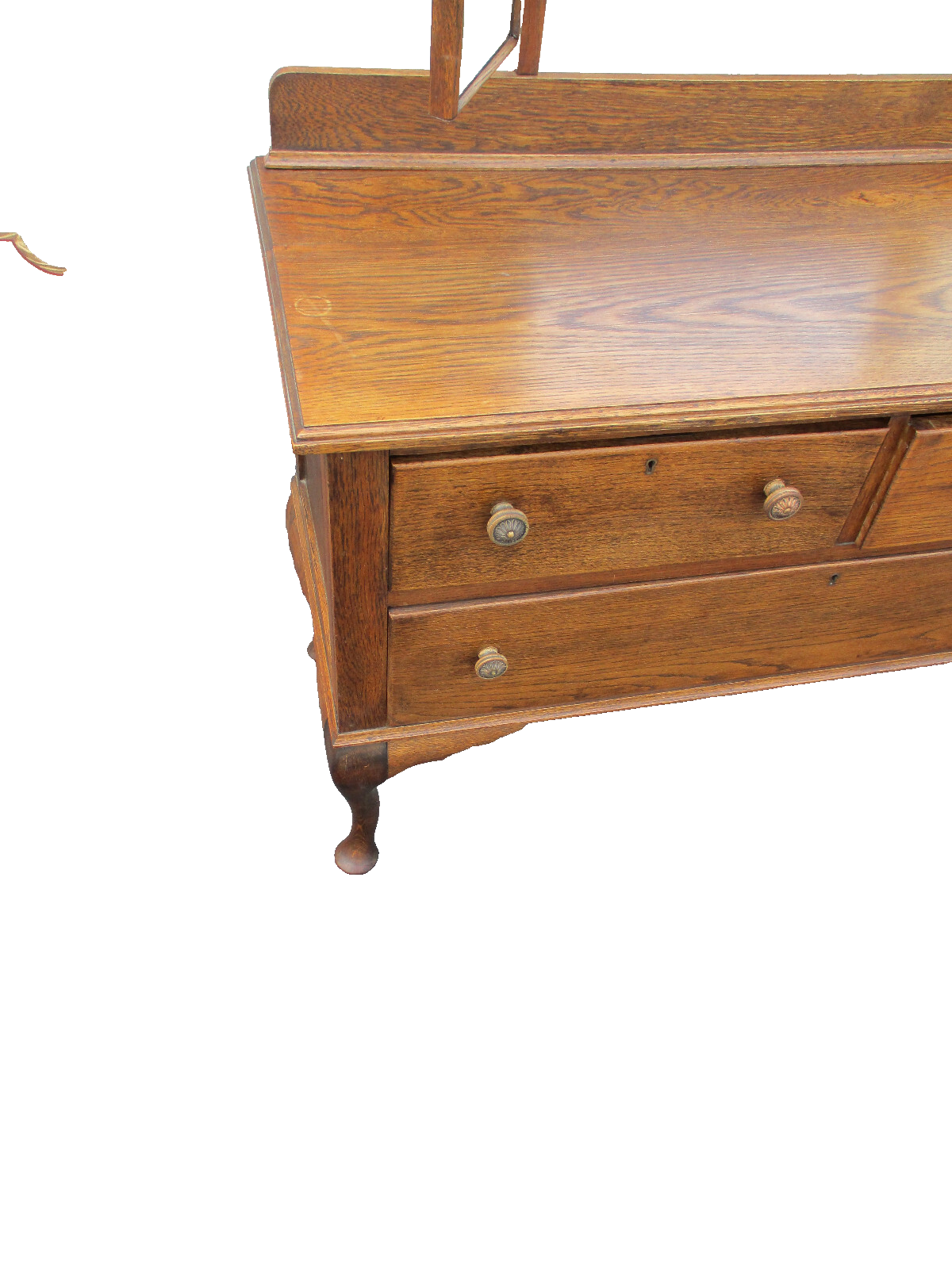 64242 Oak Vanity Desk with Tri-fold Mirrors