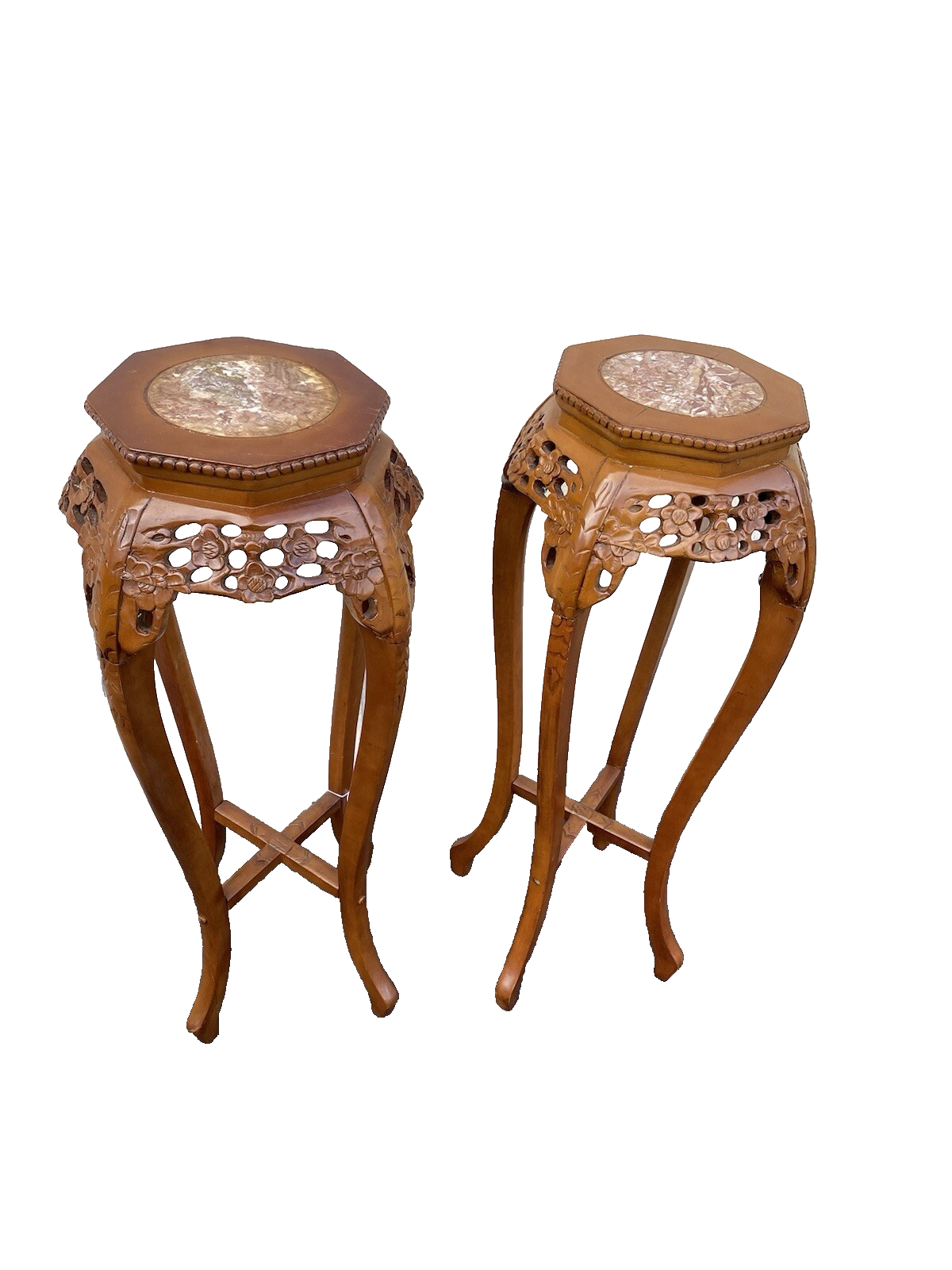 65413 PAIR Oriental Plant Pedastal Stand s Table s