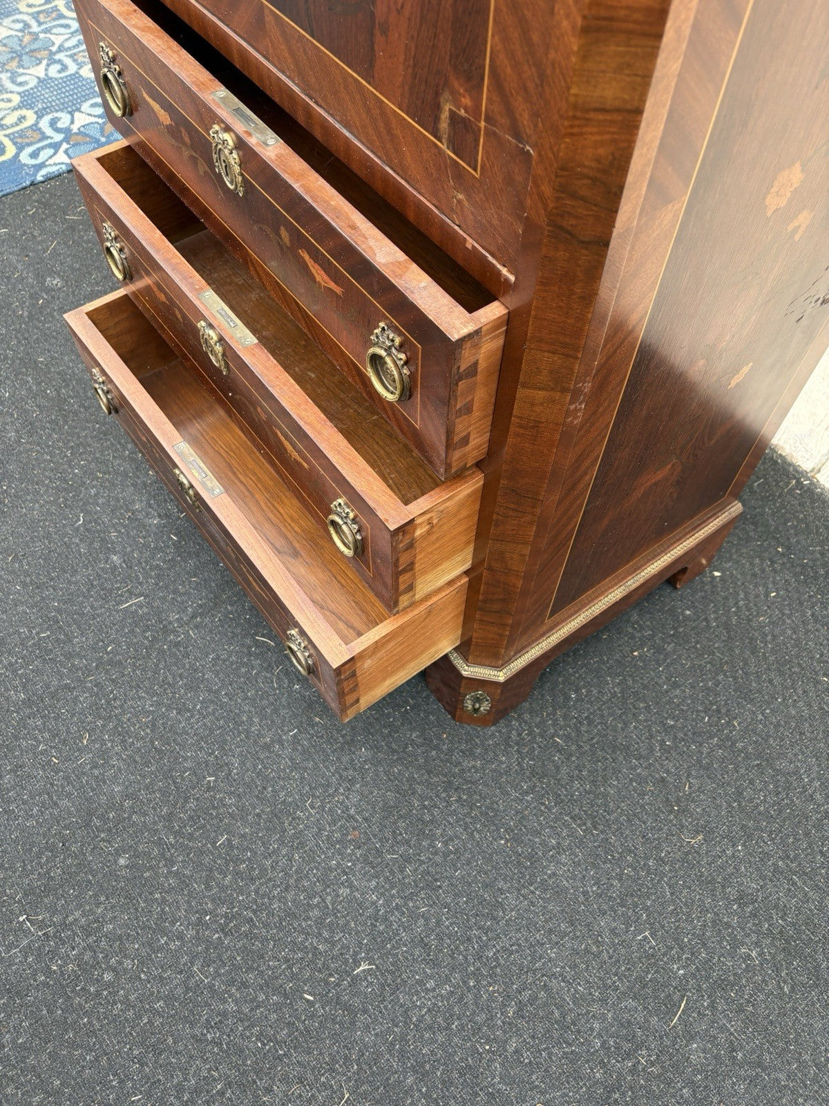 66581   Inlaid Marble Top  Louis XV Slant Front Desk Cabinet