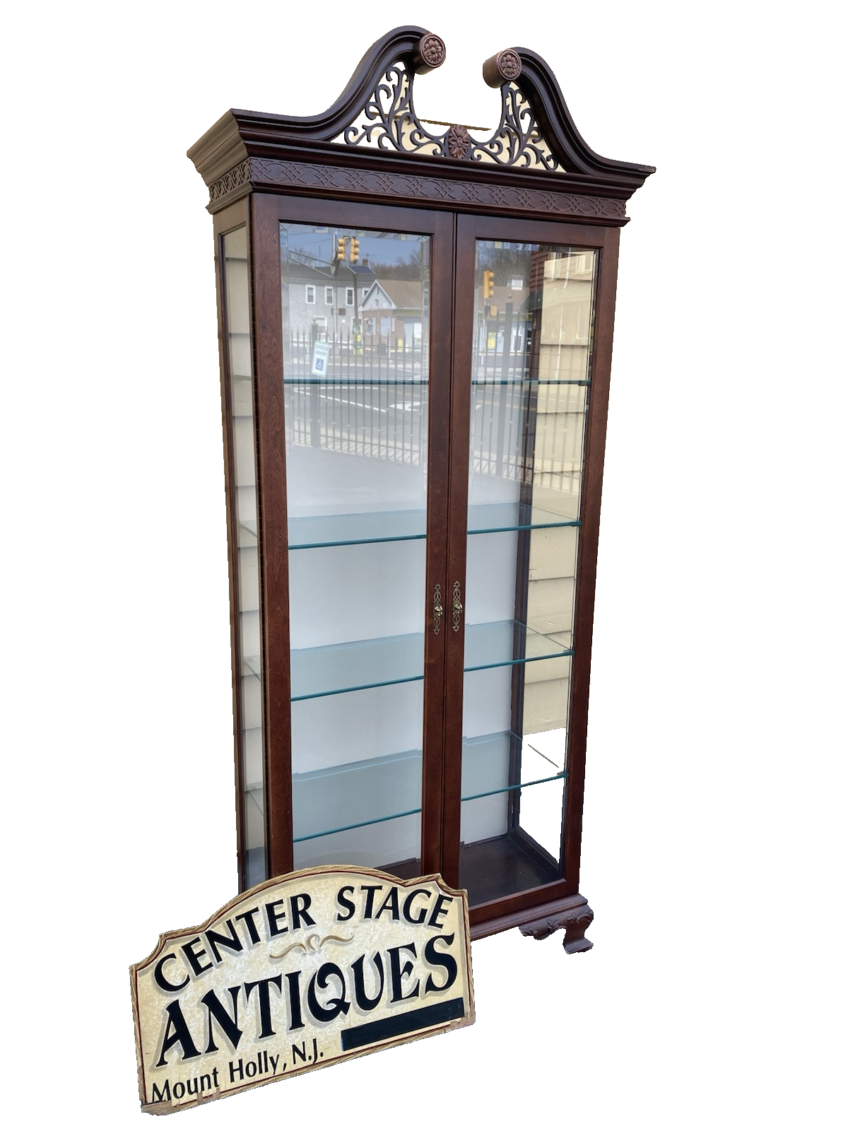 66239 Mahogany Arched Curio China Cabinet with Plate Glass Shelves