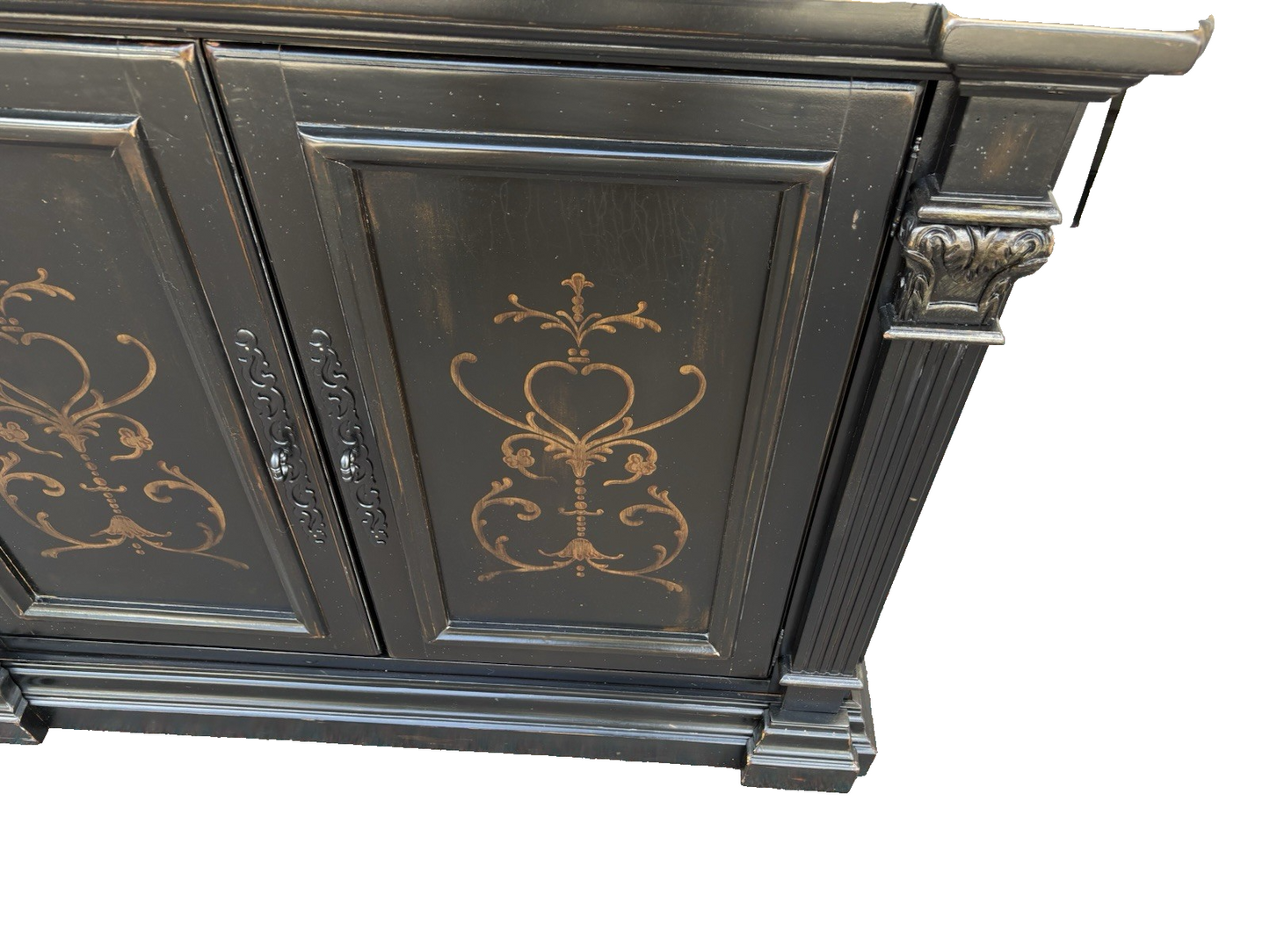 66991 Decorator Stenciled Storage Cabinet Sideboard Buffet Liquor Cabinet