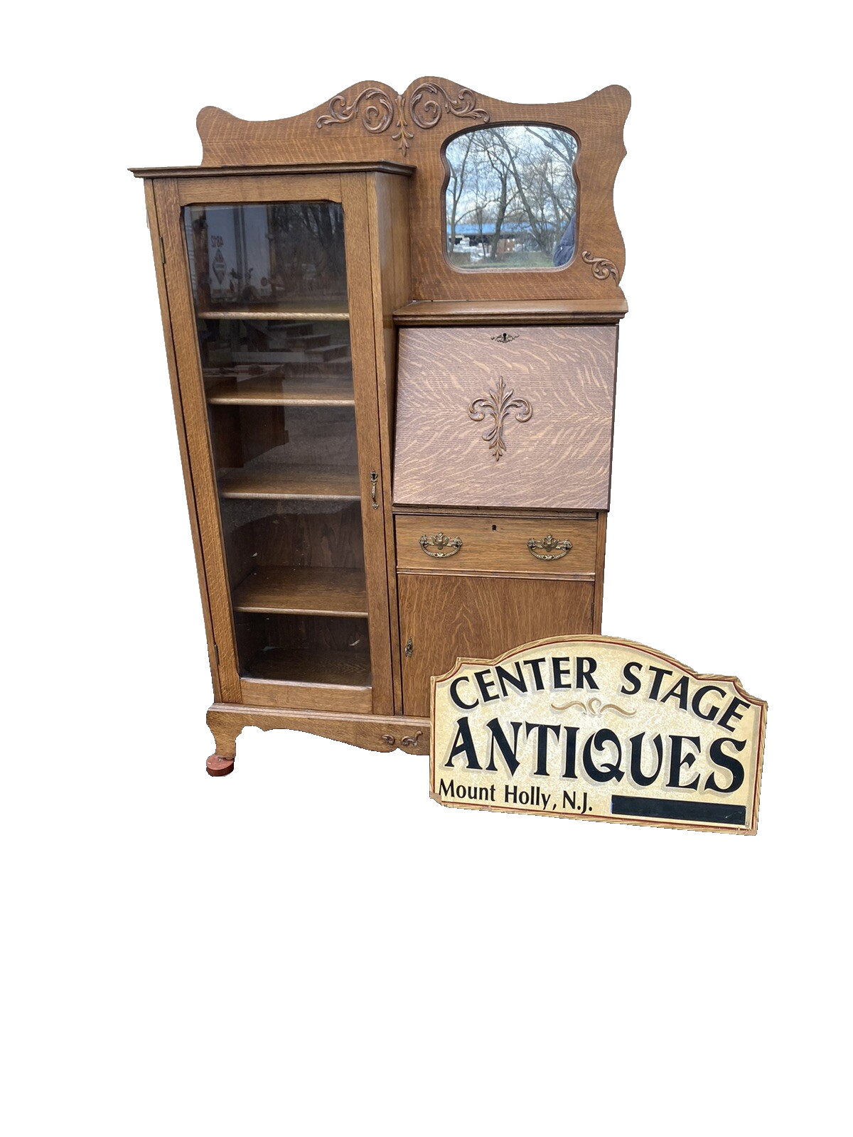65325 Antique Oak Side By Side Bookcase Desk