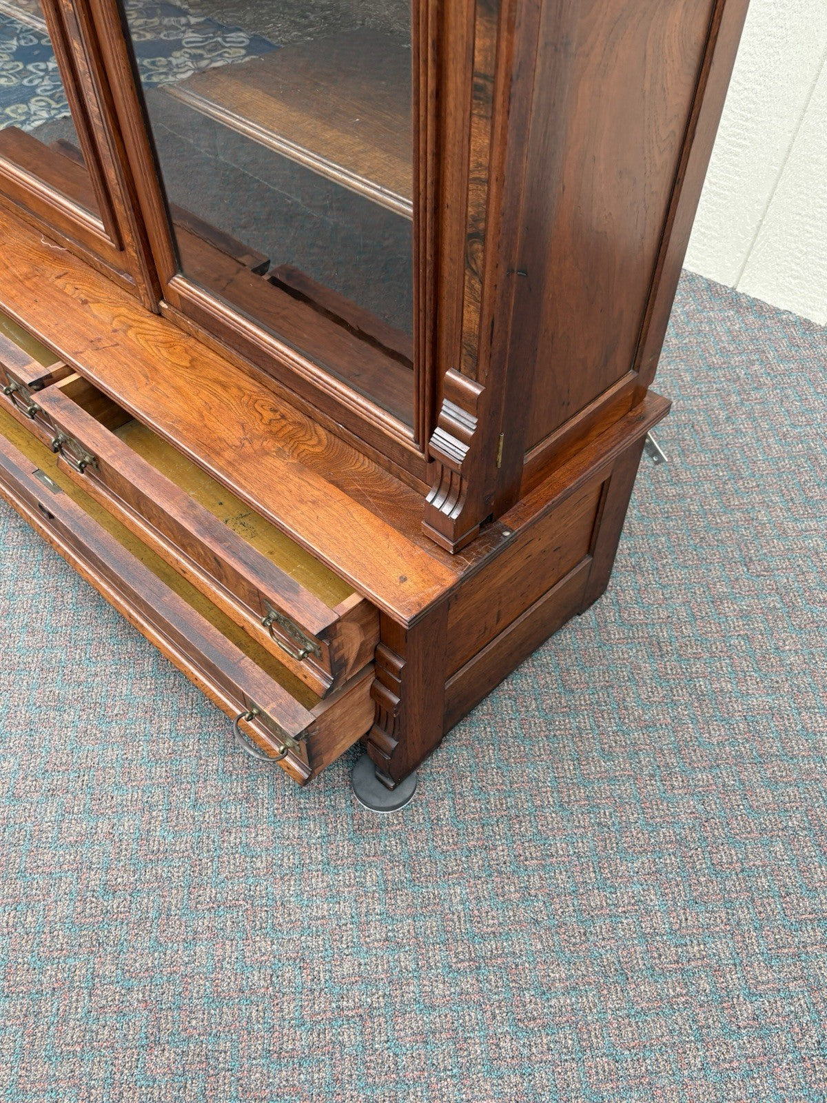 67027 Antique Walnut Victorian Bookcase Curio Cabinet