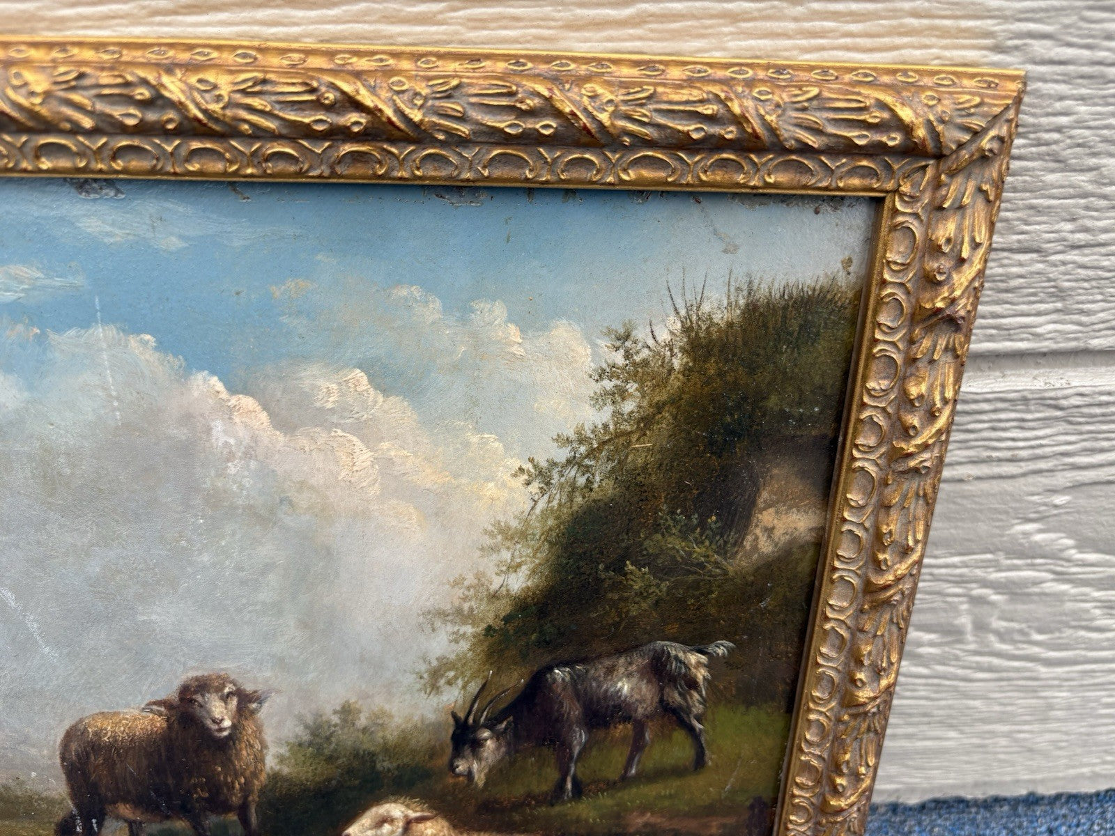 ART 01: Antique Lanscape Oil on Board  Sheep