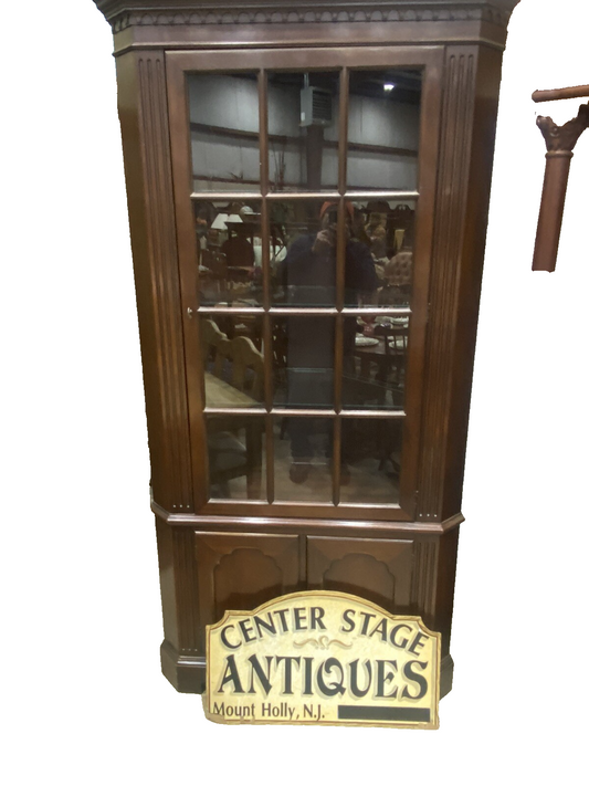65051 Custom Hand Made Mahogany Corner China Cabinet Curio