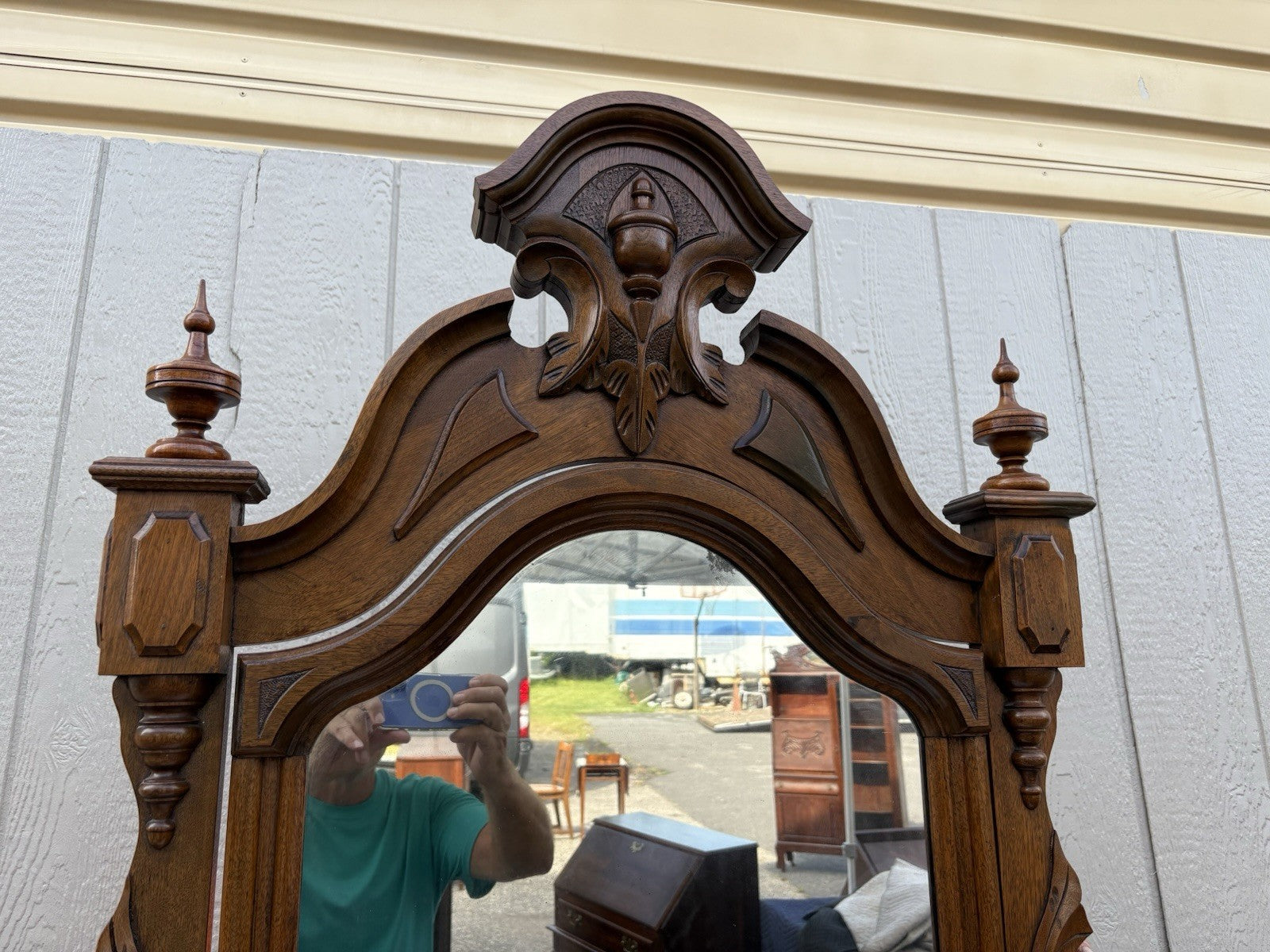 66668    RARE  Antique Victorian Oak Marble Top Dresser with Mirror