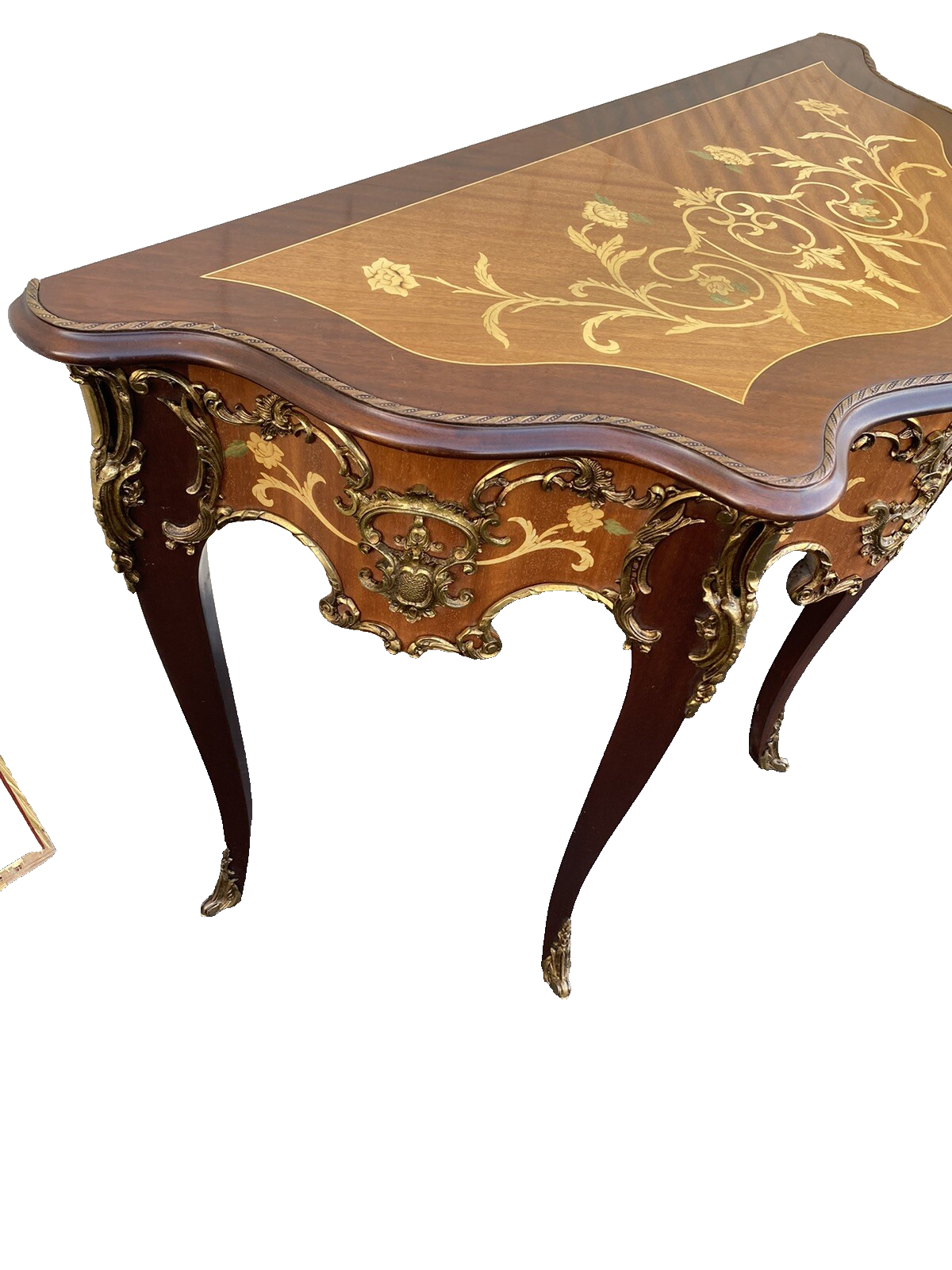 66142 Louis XV inlaid Console Table w/ Bronze ormalu