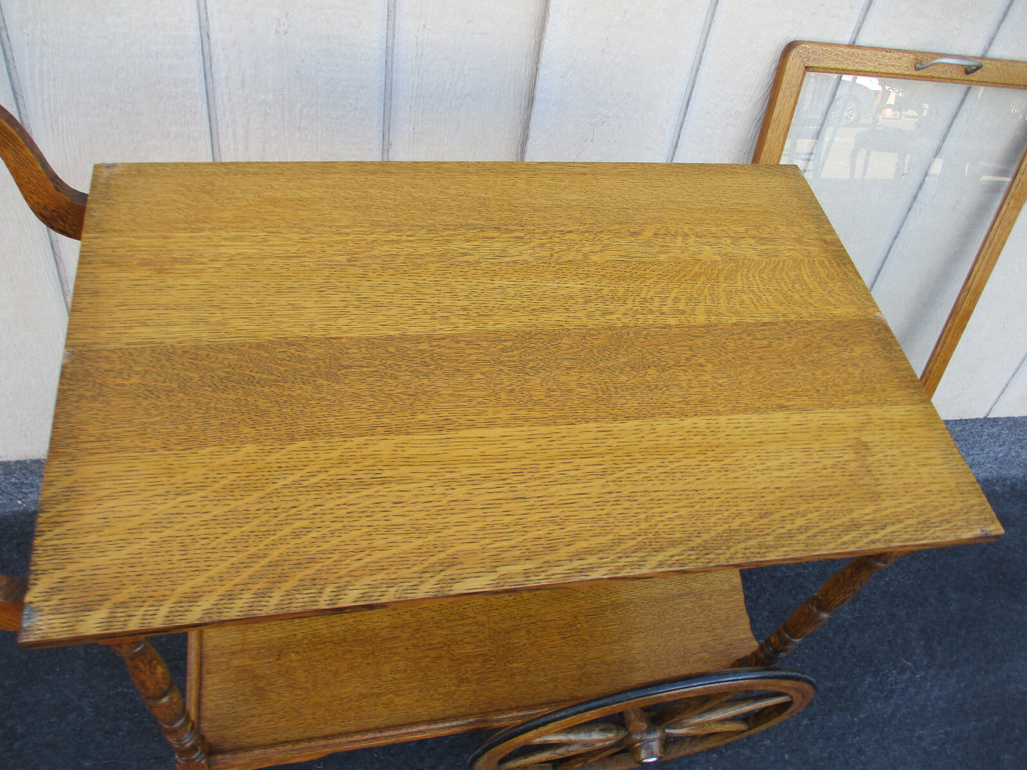 63826 Antique Oak Tea Cart Bar Cart Server w / Removable Tray