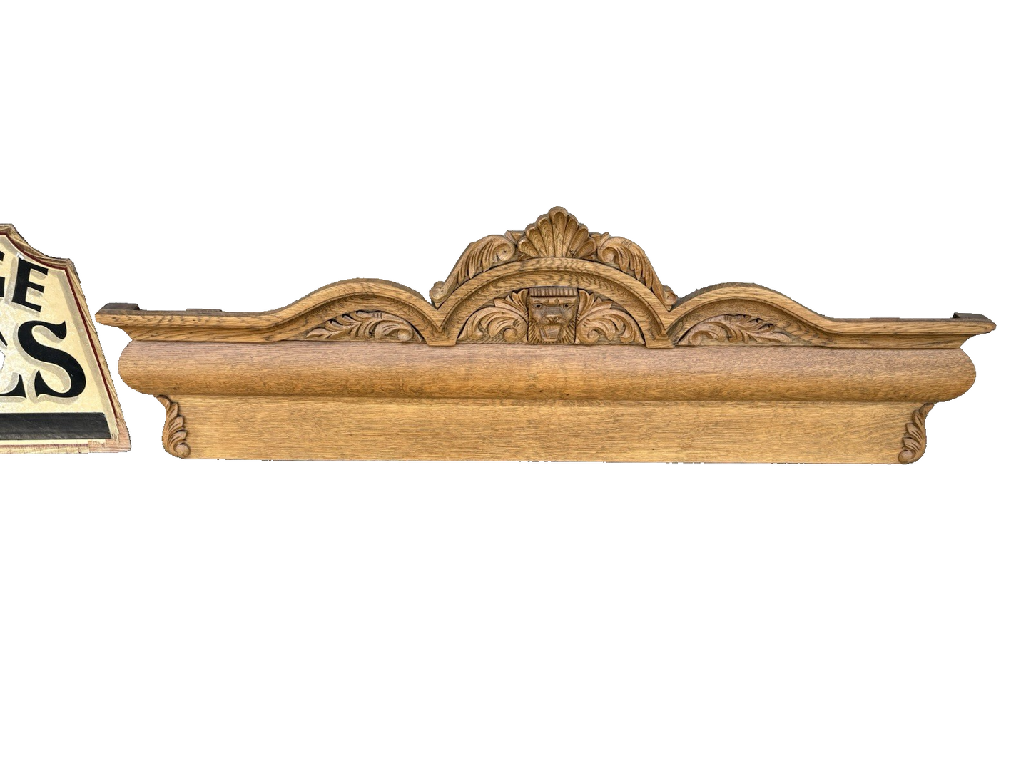 66918   Antique Victorian Oak Hand Carved Backsplash with Lion Head