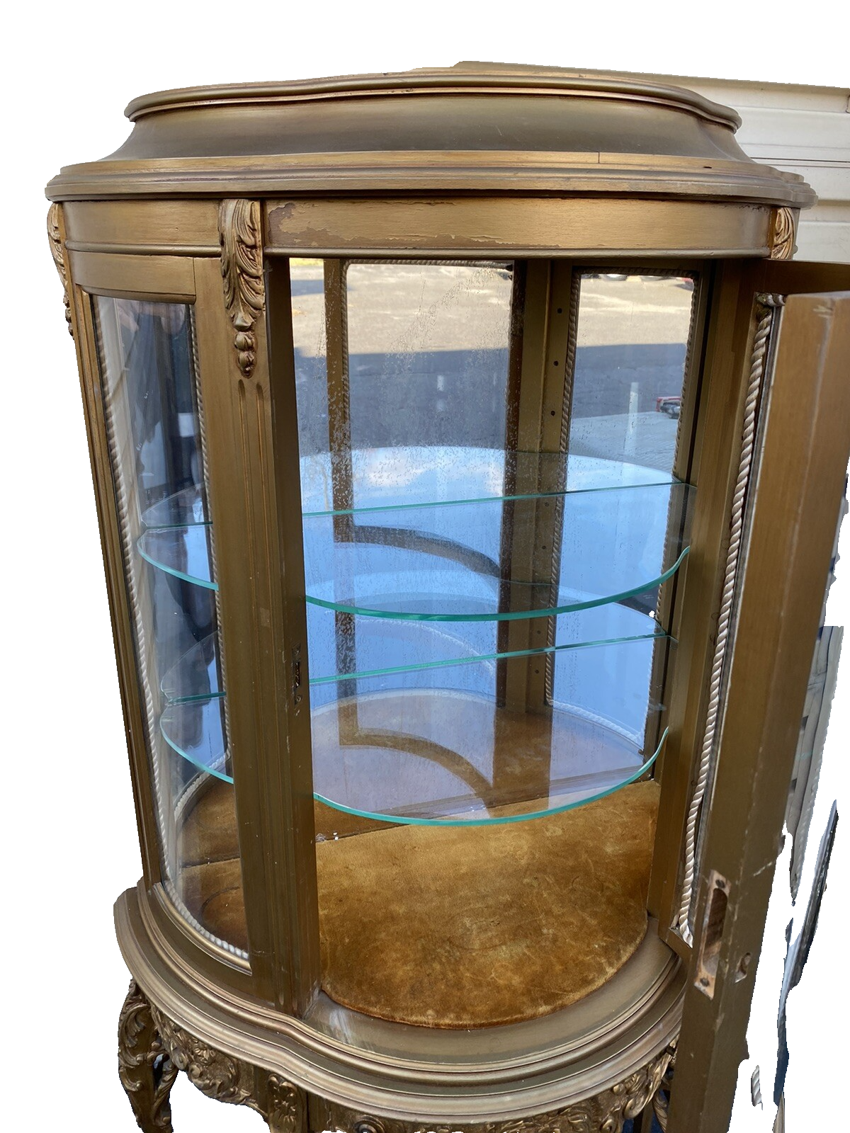 66114 Gold Louis XV Bow Glass Curio with 1 Drawer