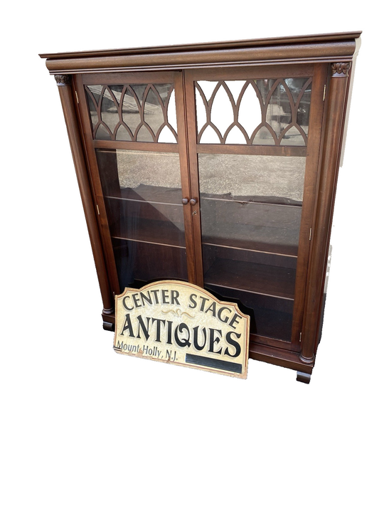 66584  Antique Empire Mahogany Bookcase Curio Cabinet