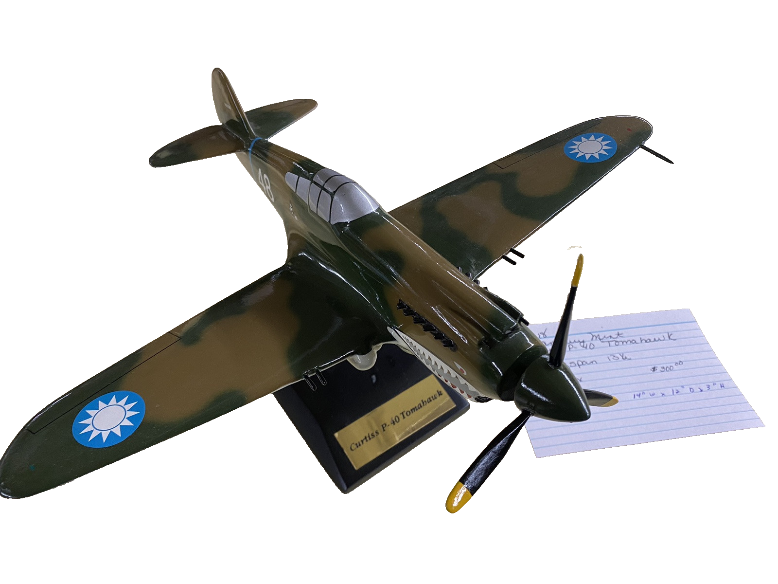 ES 218 DANBURY MINT Curtis P - 40  Tomahawk  Plane Airplane  WING  14" W