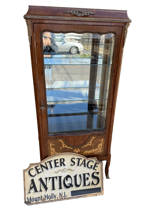 62143 Louis XV Inlaid Curio China Cabinet with Plate glass shelves