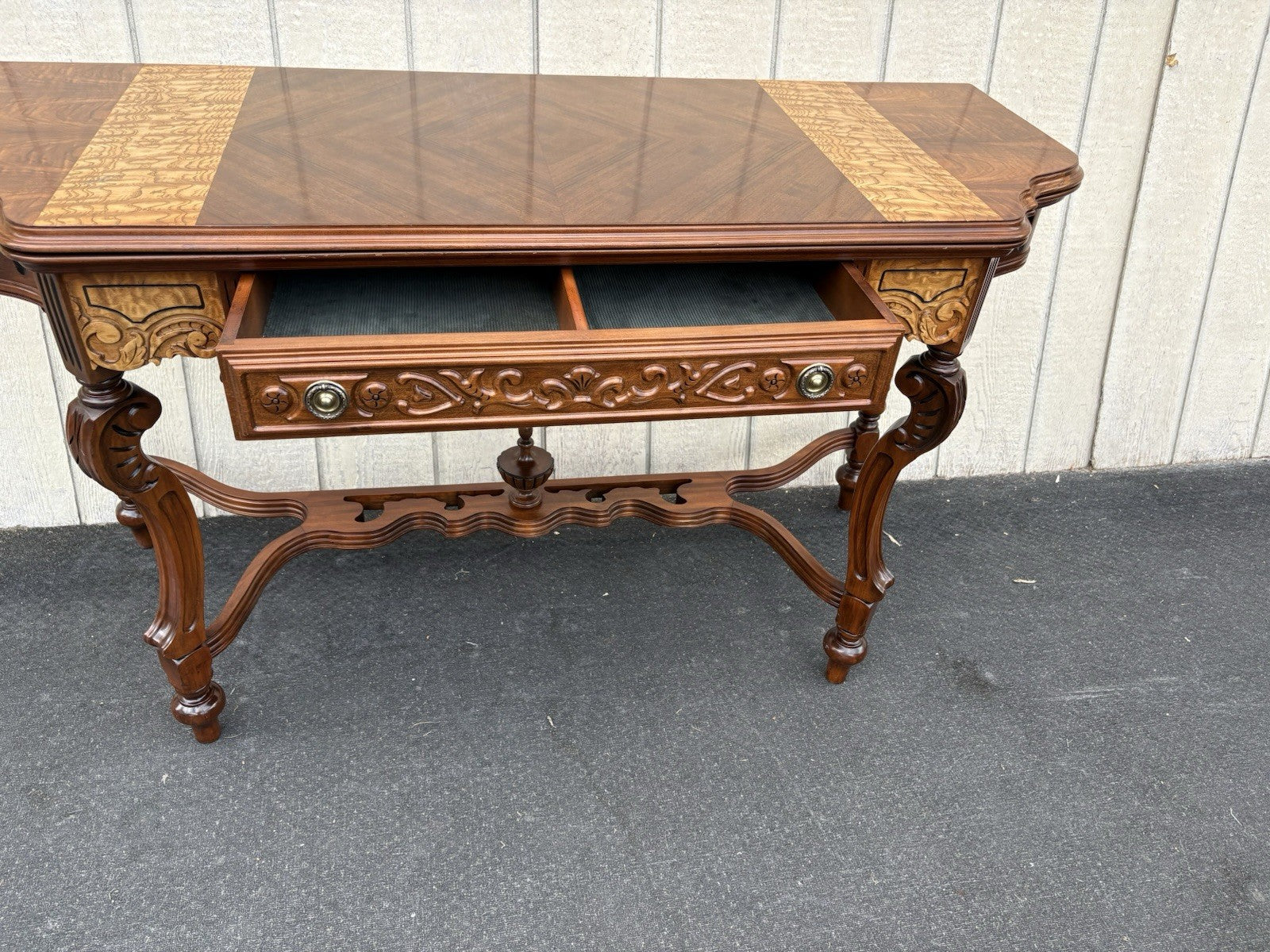 66885   Inlaid Antique Flip Top Sideboard Dining Table with Drawer