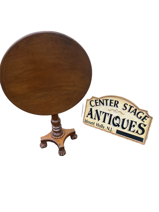 66045   Antique Victorian  Inlaid Tilt Top Lamp Table Stand
