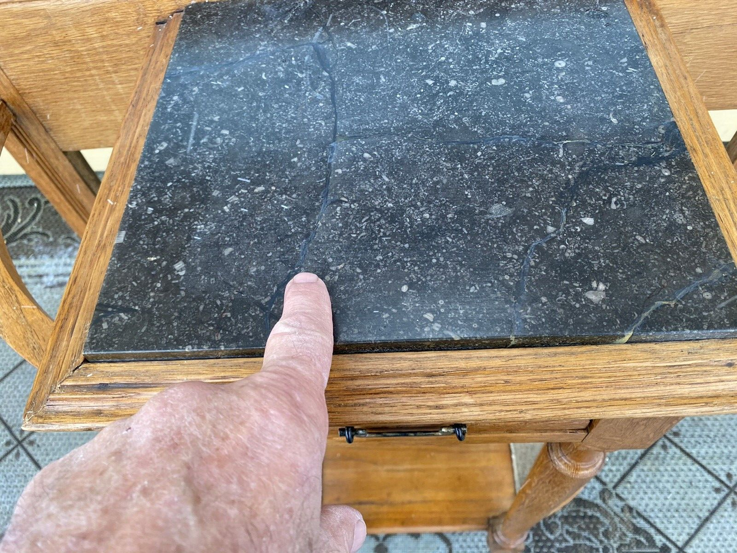 64527 Antique Victorian Oak Stick and Ball Hatrack Hall Seat with Mirror