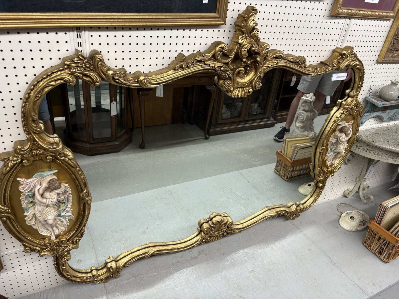 66917   Decorator Gold Mirror with Figural Plaques