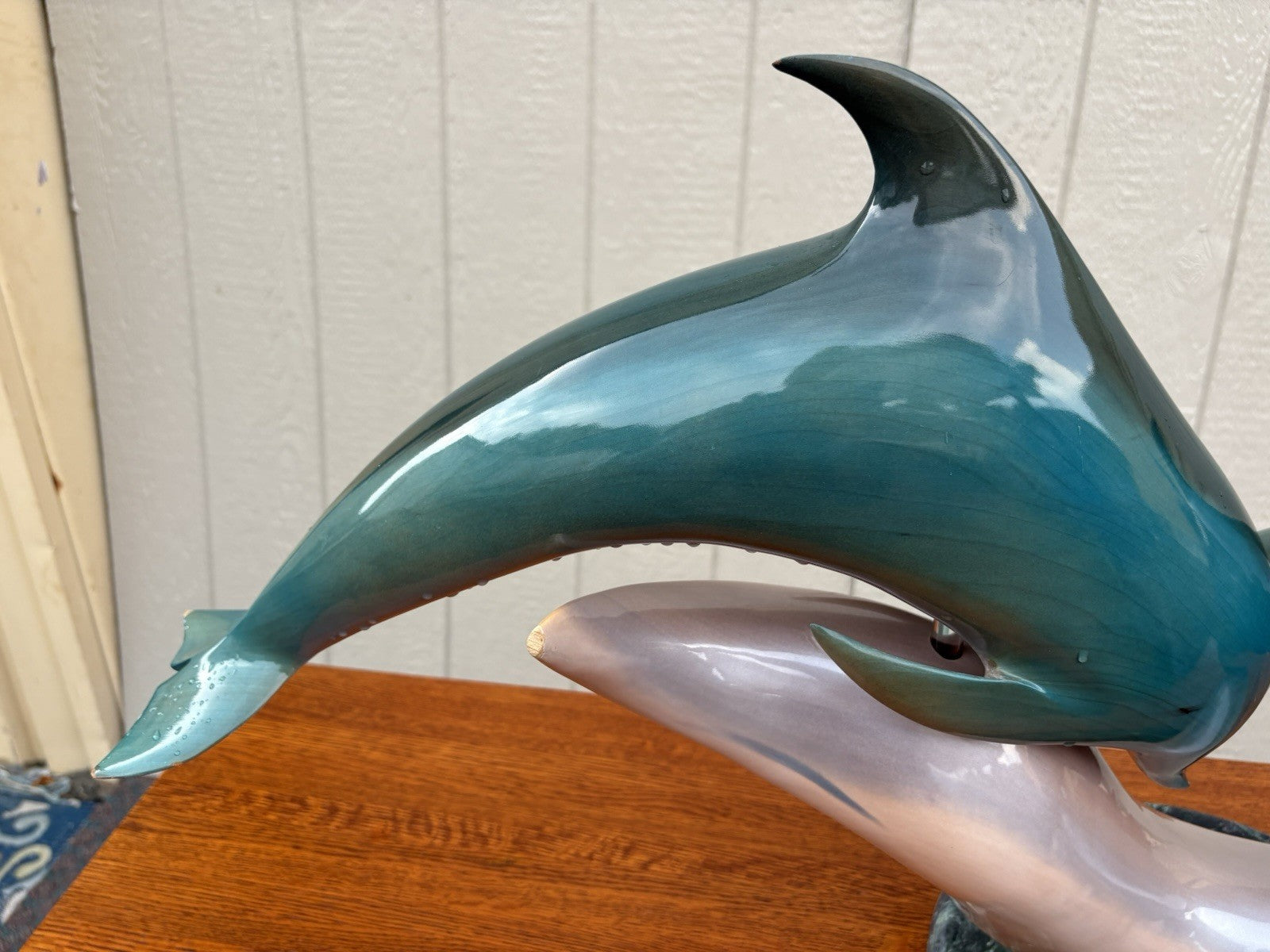 66971 Modern Dolphin Sculpture on Marble Base