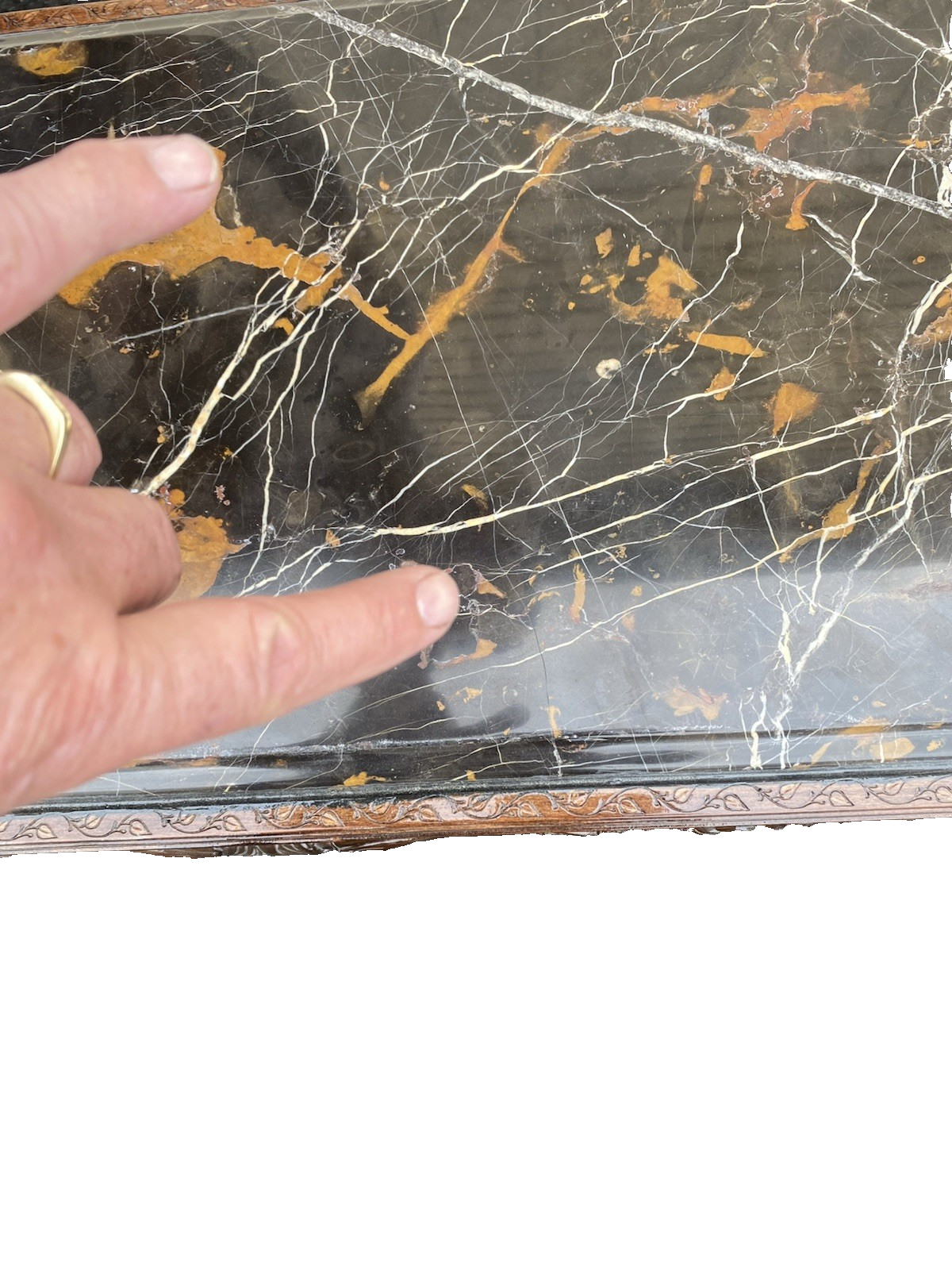 66574  Marble Top Mahogany Coffee Table with Claw Feet