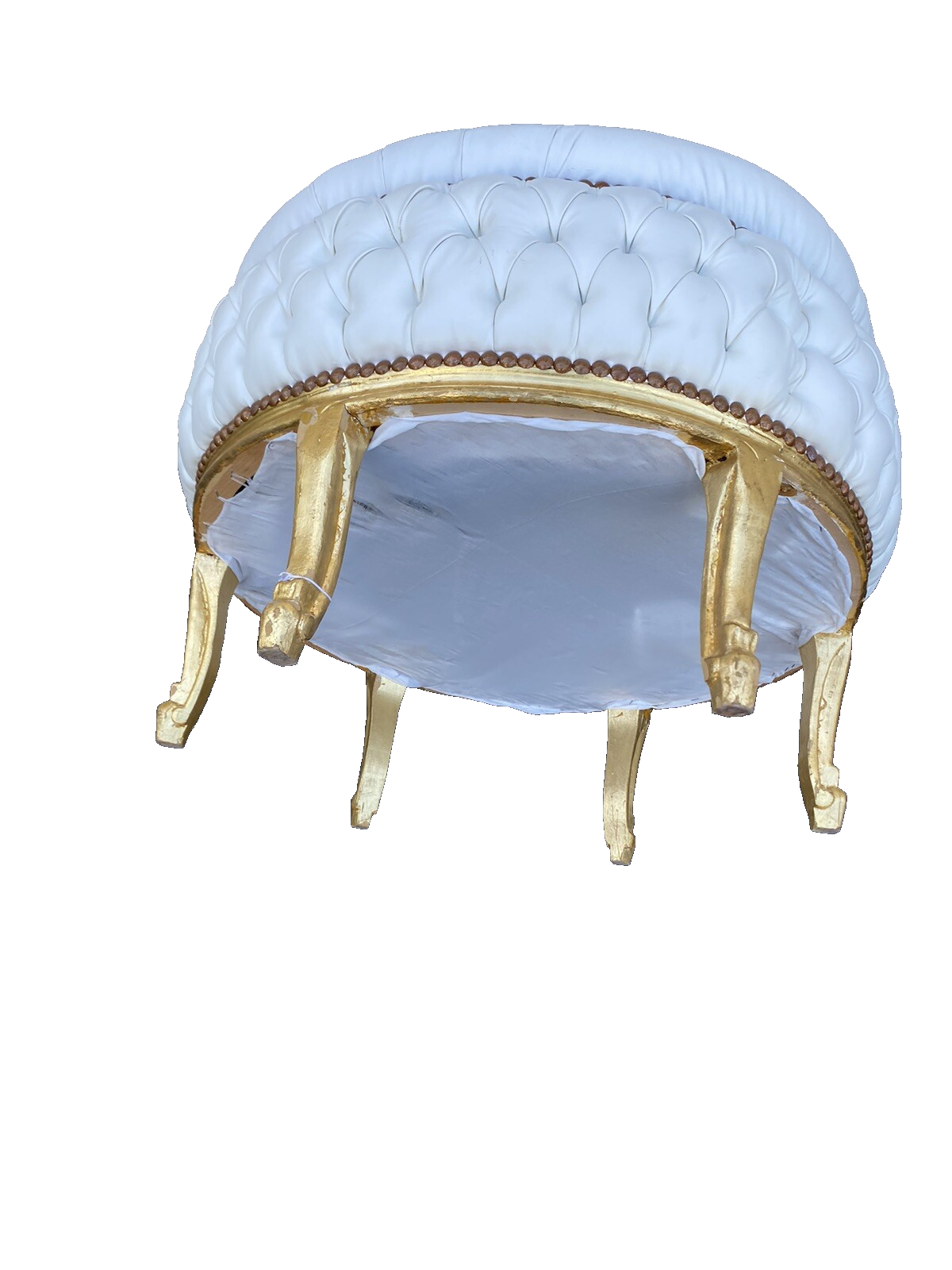 65422  Round Decorator Tufted Ottoman with Gold Legs