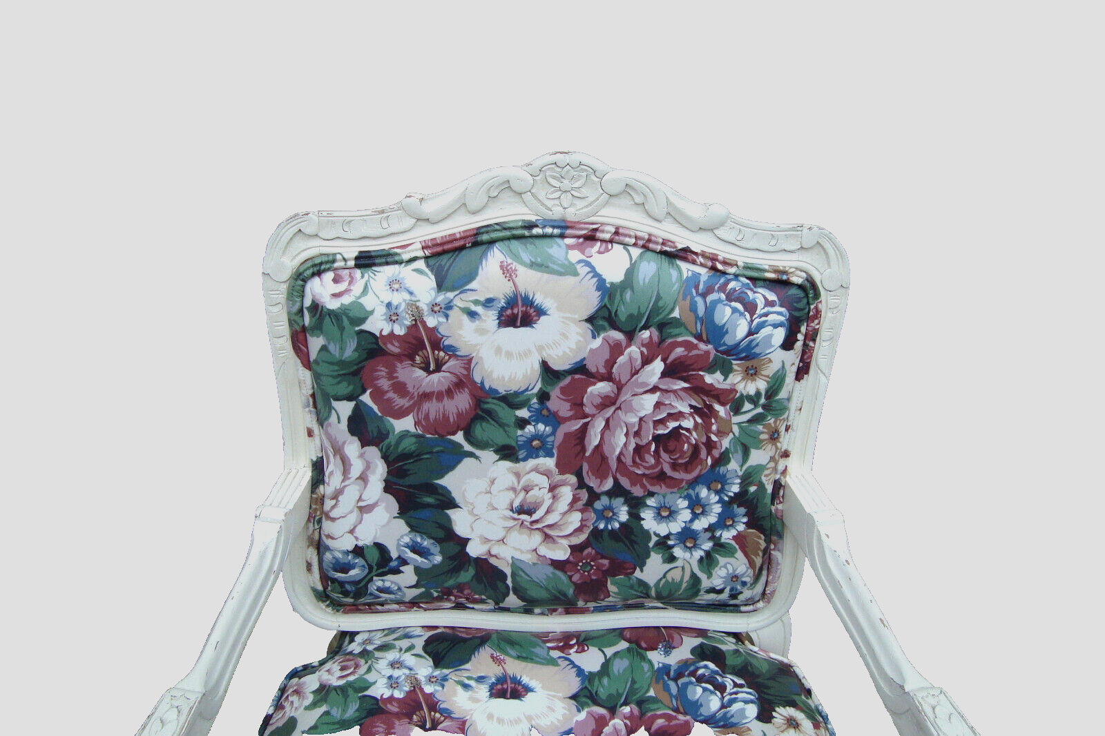 60612 PAIR of Romantic Shabby BERGERE Floral Armchairs with Factory White Finish