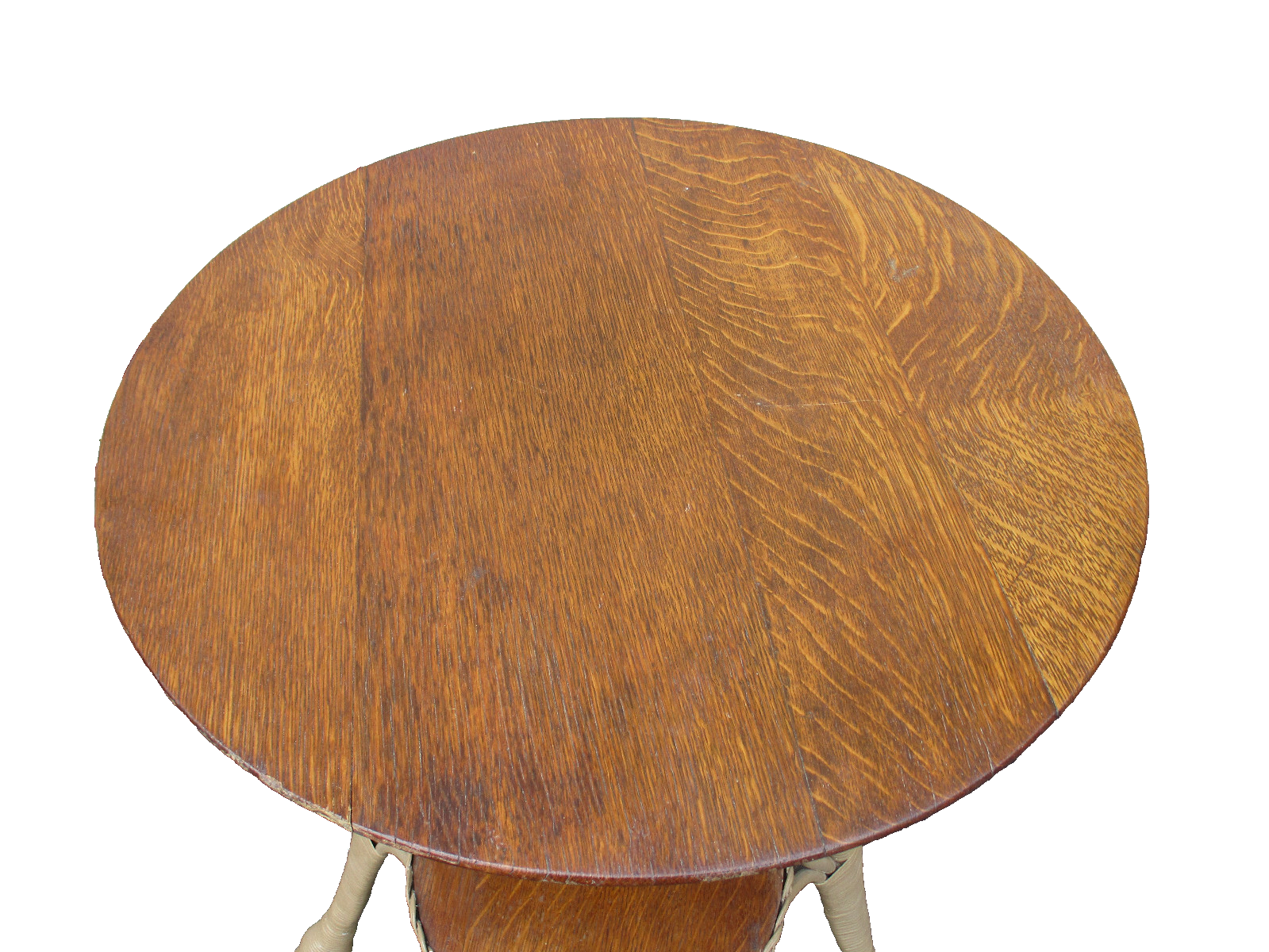 64404  Antique Victorian Oak and Wicker Lamp Table Stand HEYWOOD WAKEFIELD ???