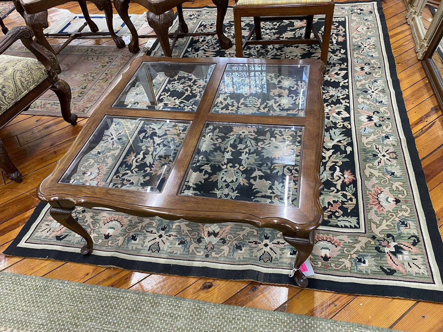 62020 Solid Cherry Glass Top Queen Anne Coffee Table