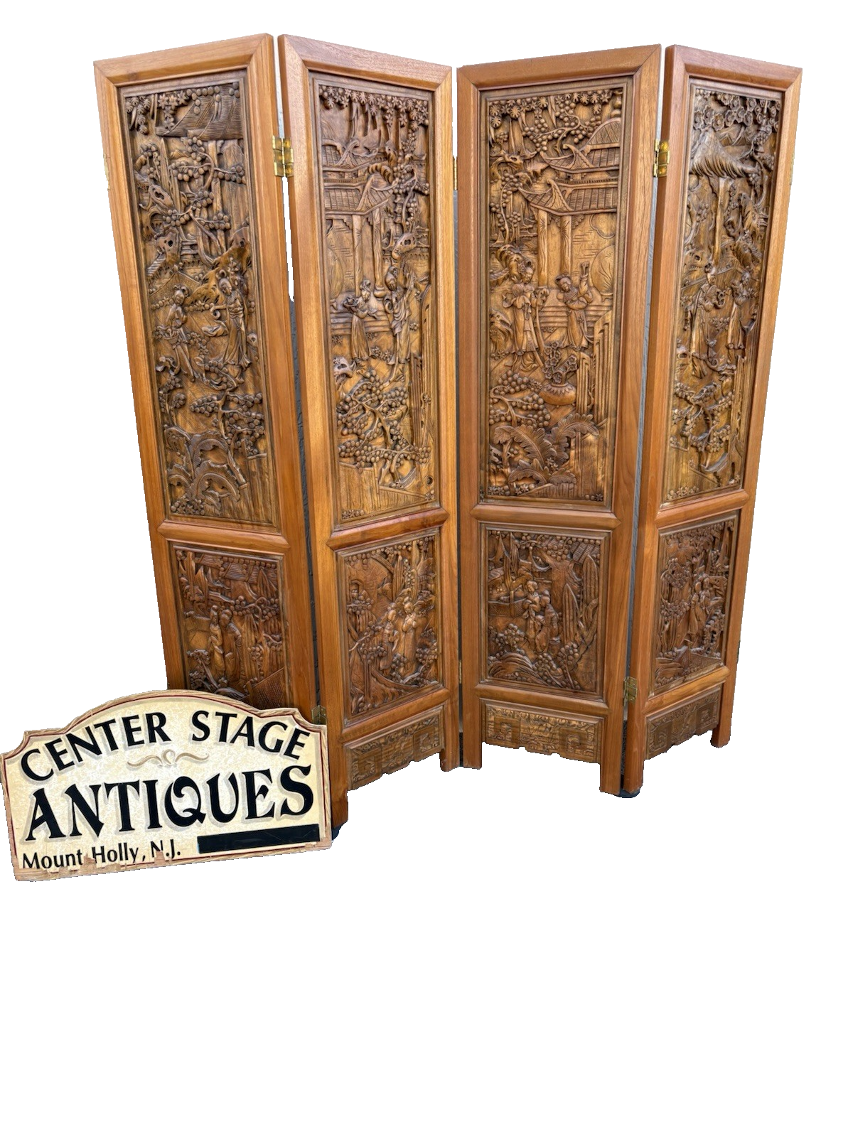 67013 Custom Hand Carved 4 Section Room Divider Screen