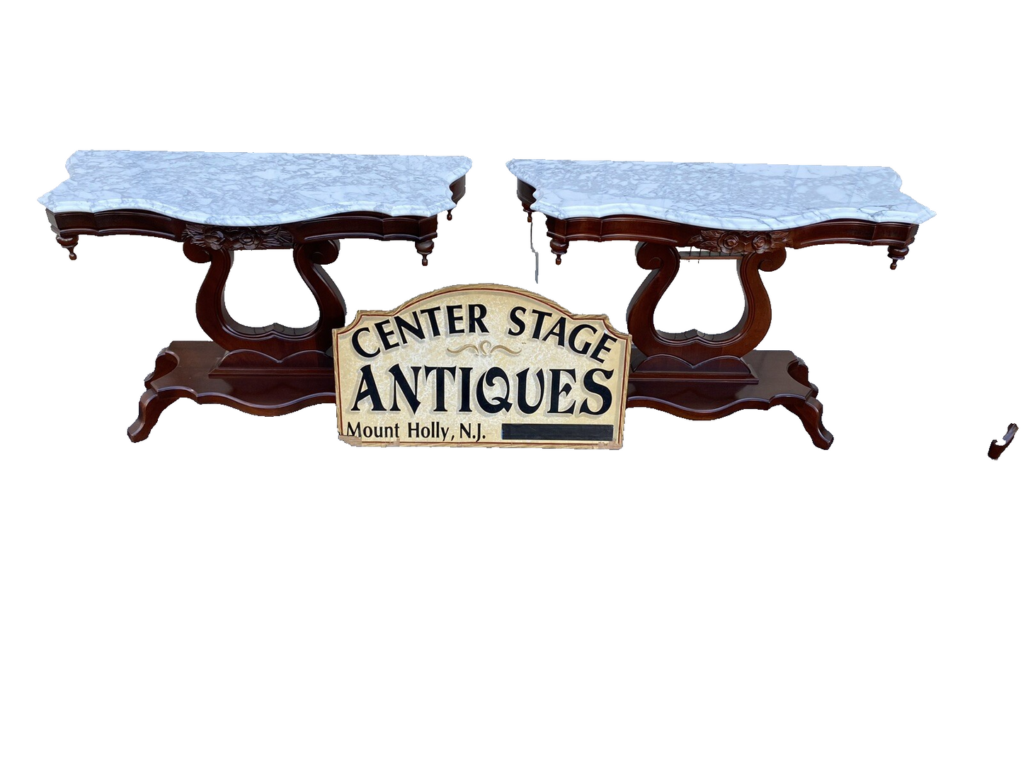 66048 + 66049   PAIR    of  Kimball ?? Marble top Console Table Stand s