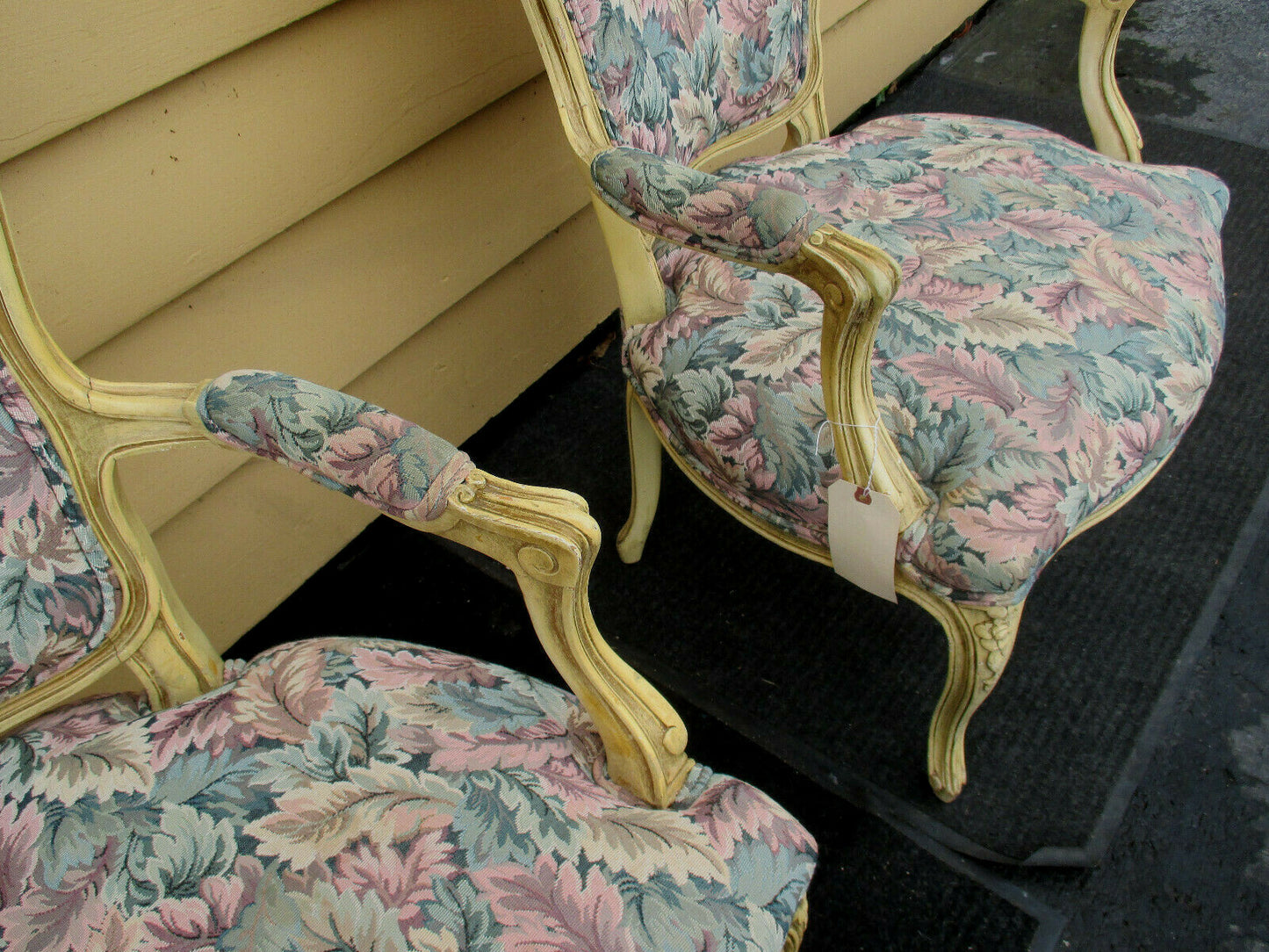 50924 Pair French Country Style Bergere Armchair Chairs 