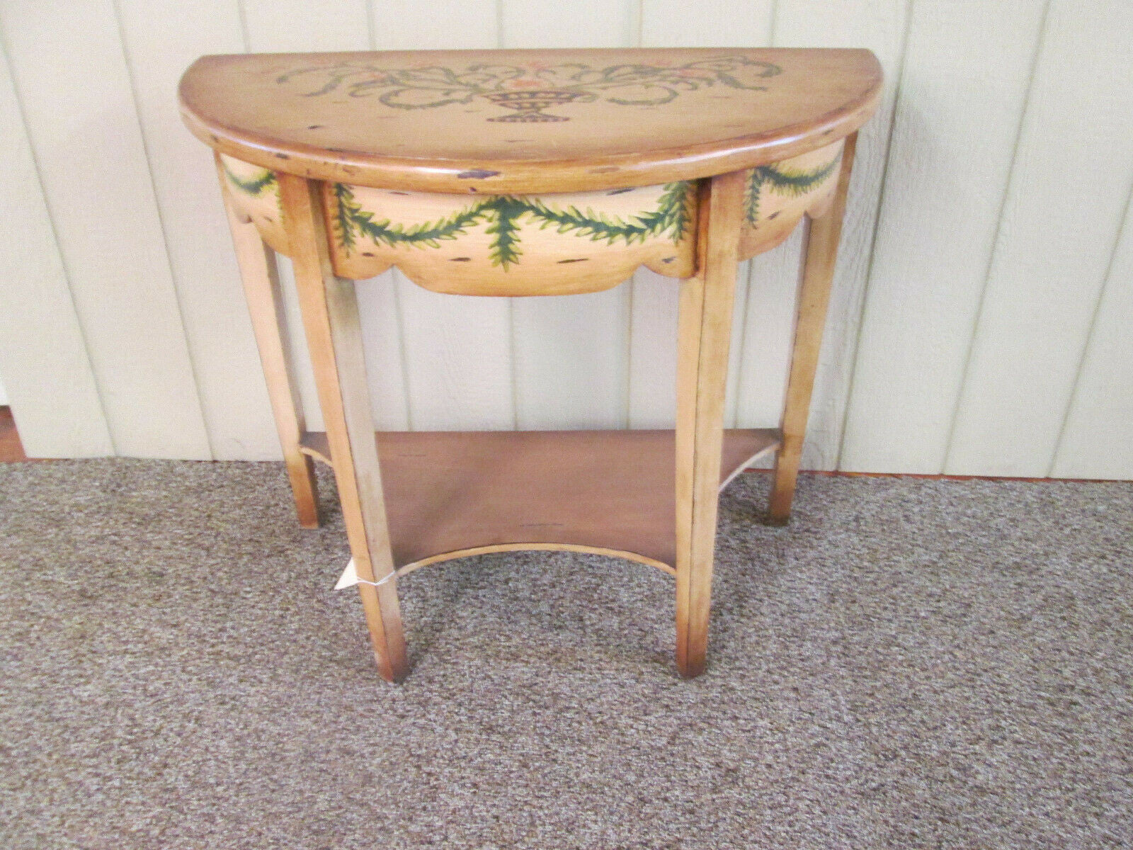 49361 DECORATOR Custom Made HAND PAINTED WOOD HALF ROUND CONSOLE TABLE