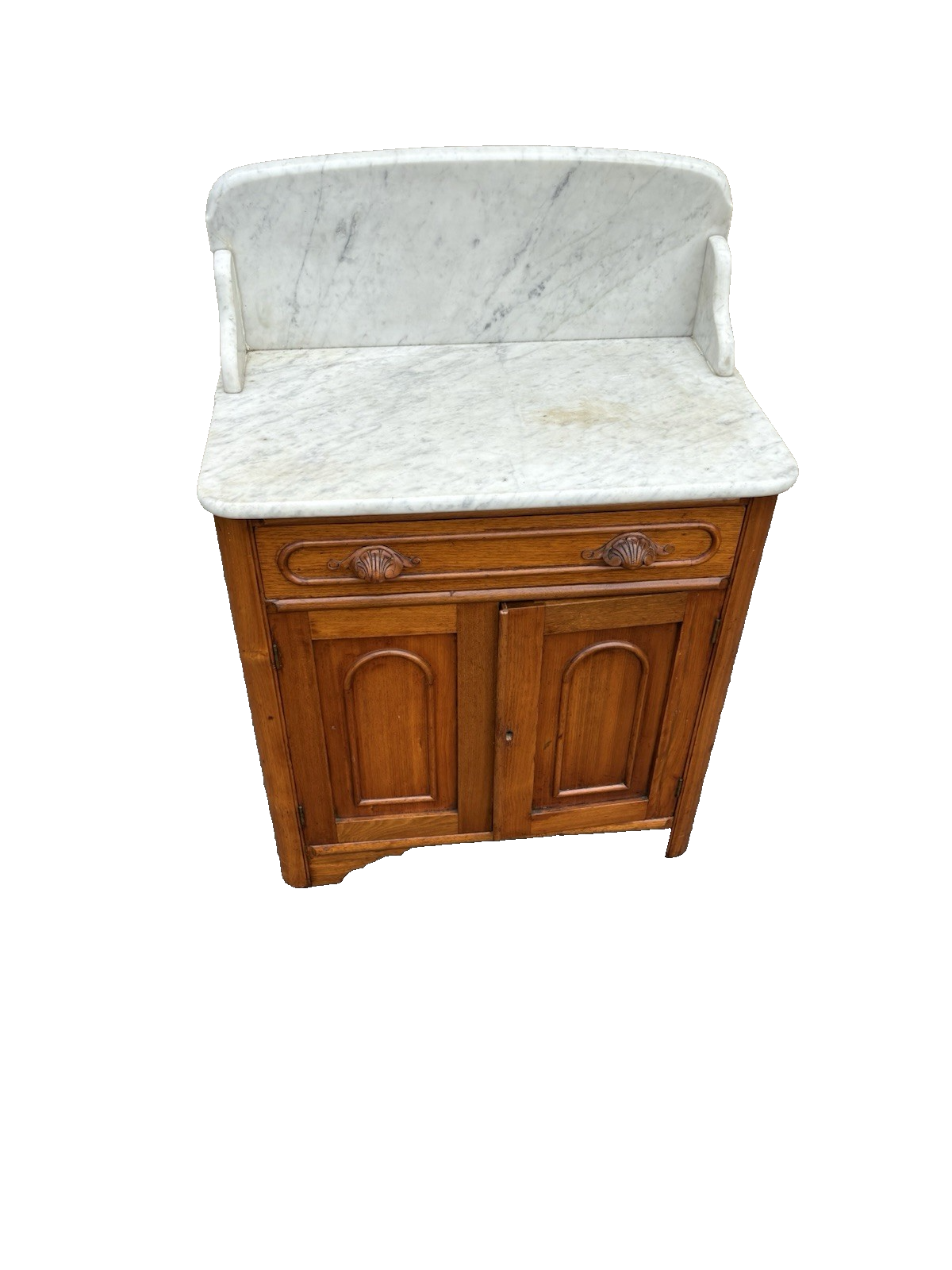 66855  Antique Victorian Walnut  Marble Top Washstand Chest Dresser