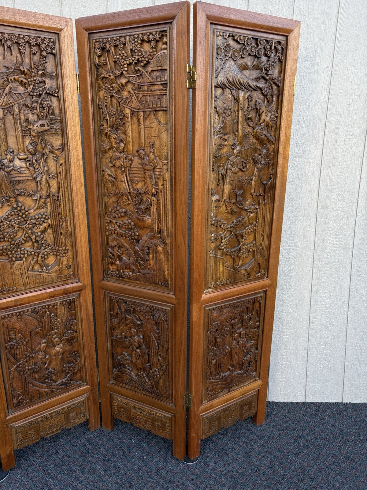 67013 Custom Hand Carved 4 Section Room Divider Screen