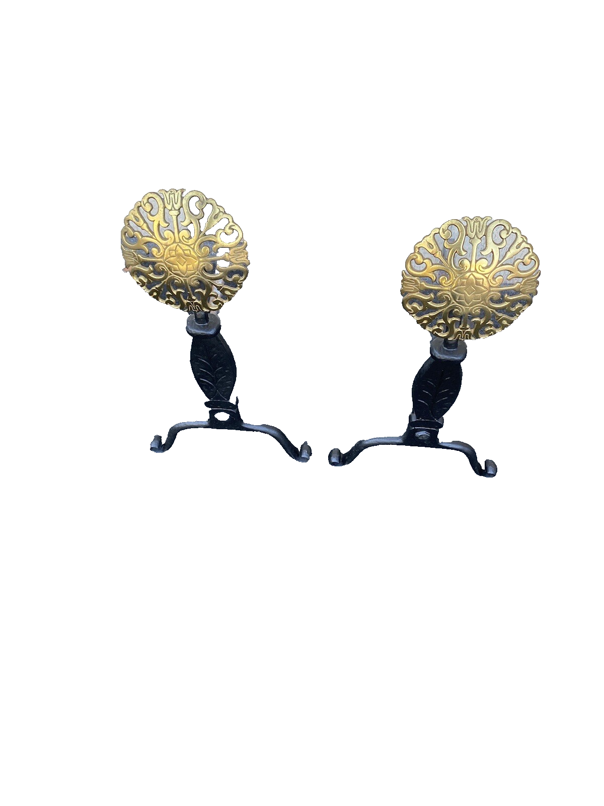 65387  Antique Iron  Andirons Fireplace Mantle