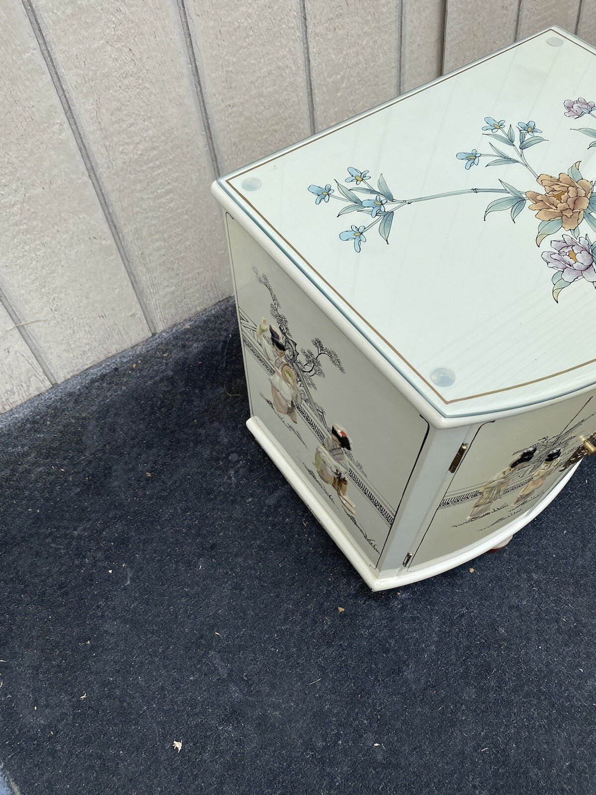 64600 PAIR  Bow Front Decorated Oriental Nightstands End Table s