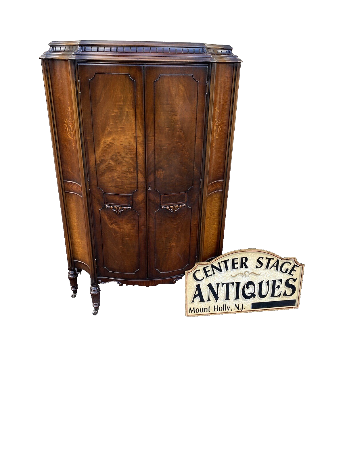 64922 Inlaid Walnut Chifferobe High Chest Dresser