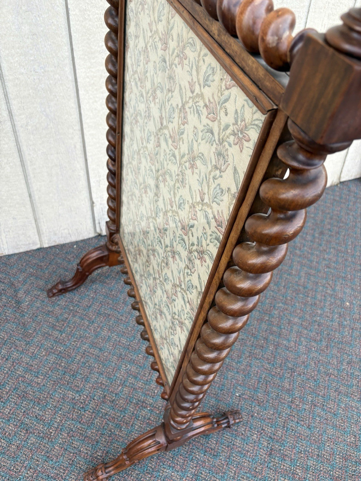 66905   Antique Victorian 2 Sided Walnut Fireplace Mantle Screen