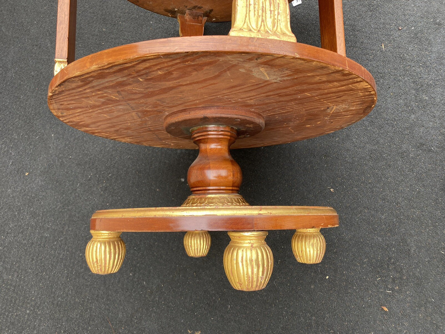 65467     Round Banded  Burled Mahogany Lamp Table Stand