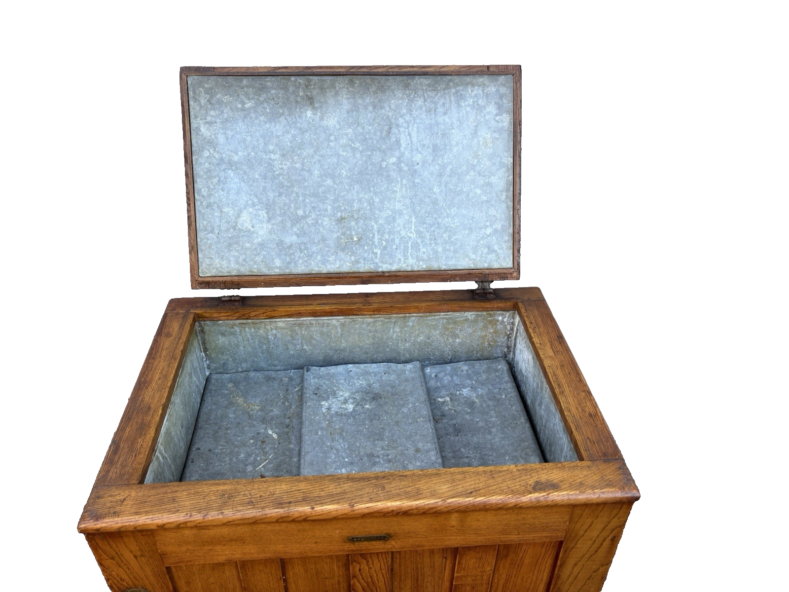 67160 Antique  BAMBERGER Victorian Oak Ice Box Refrigerator with Lift Top