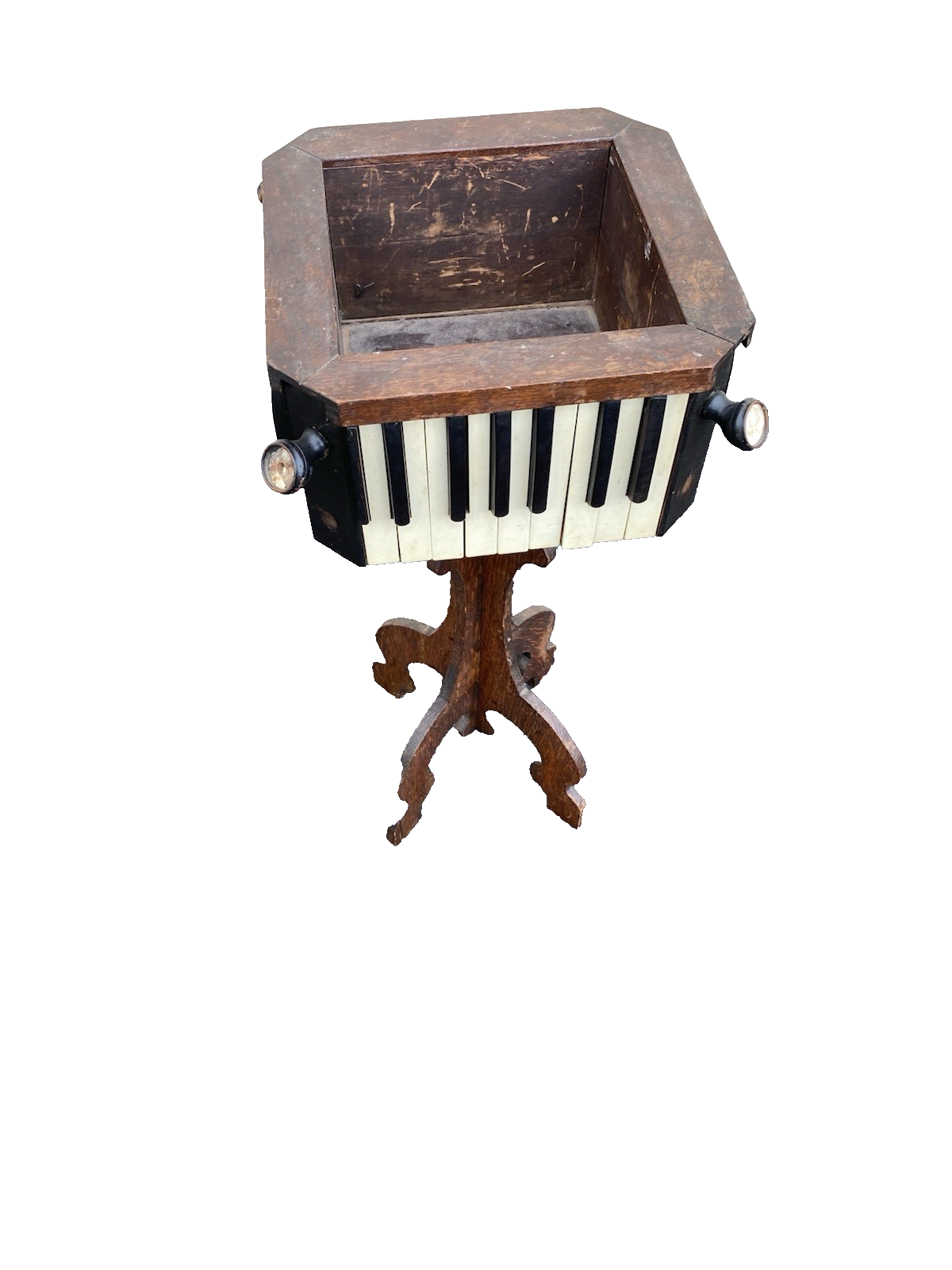 66597  Antique Folk Art Planter with Piano Key Design