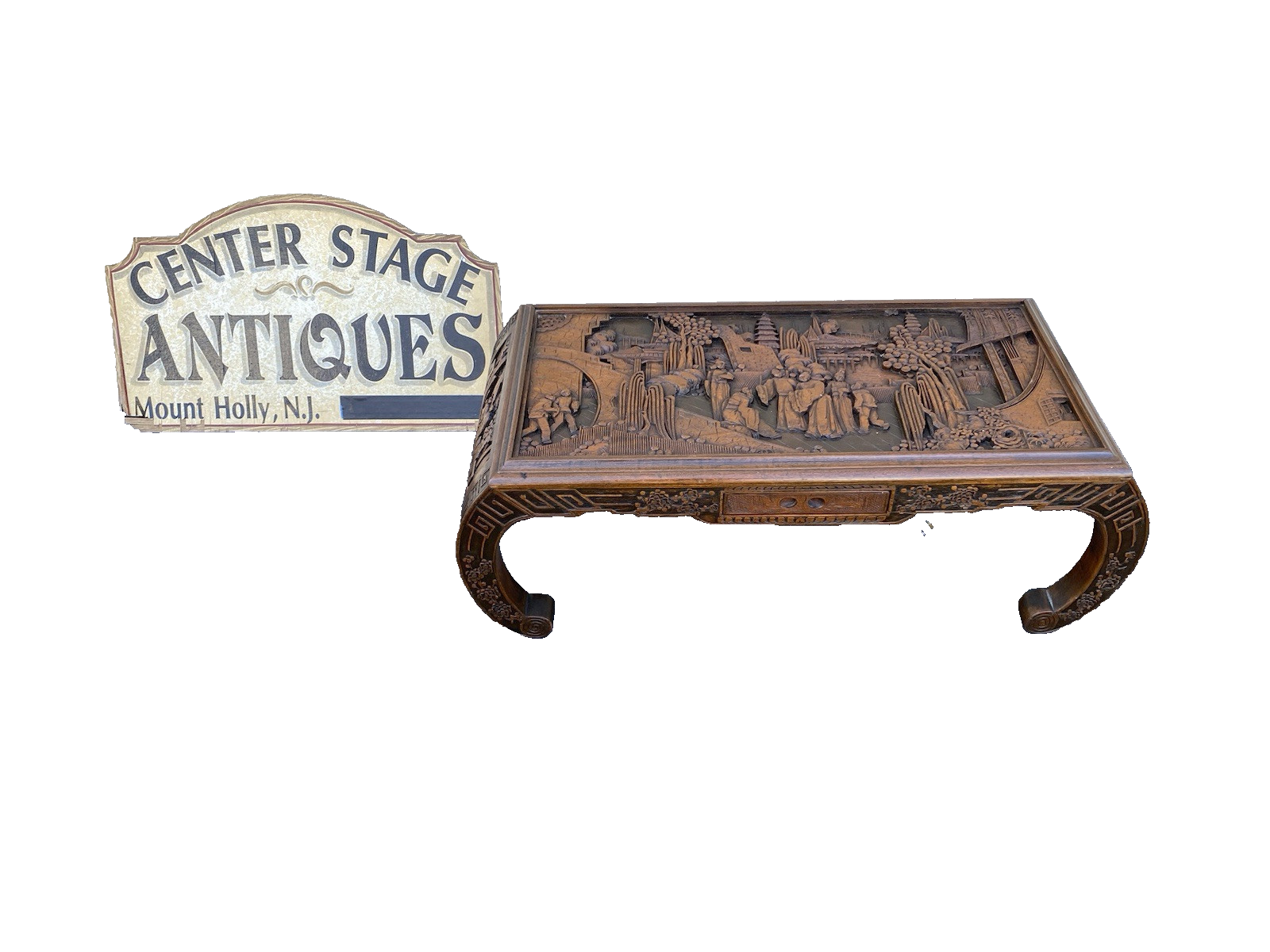 66349 Oriental Hand Carved Coffee Table Stand w/ drawer