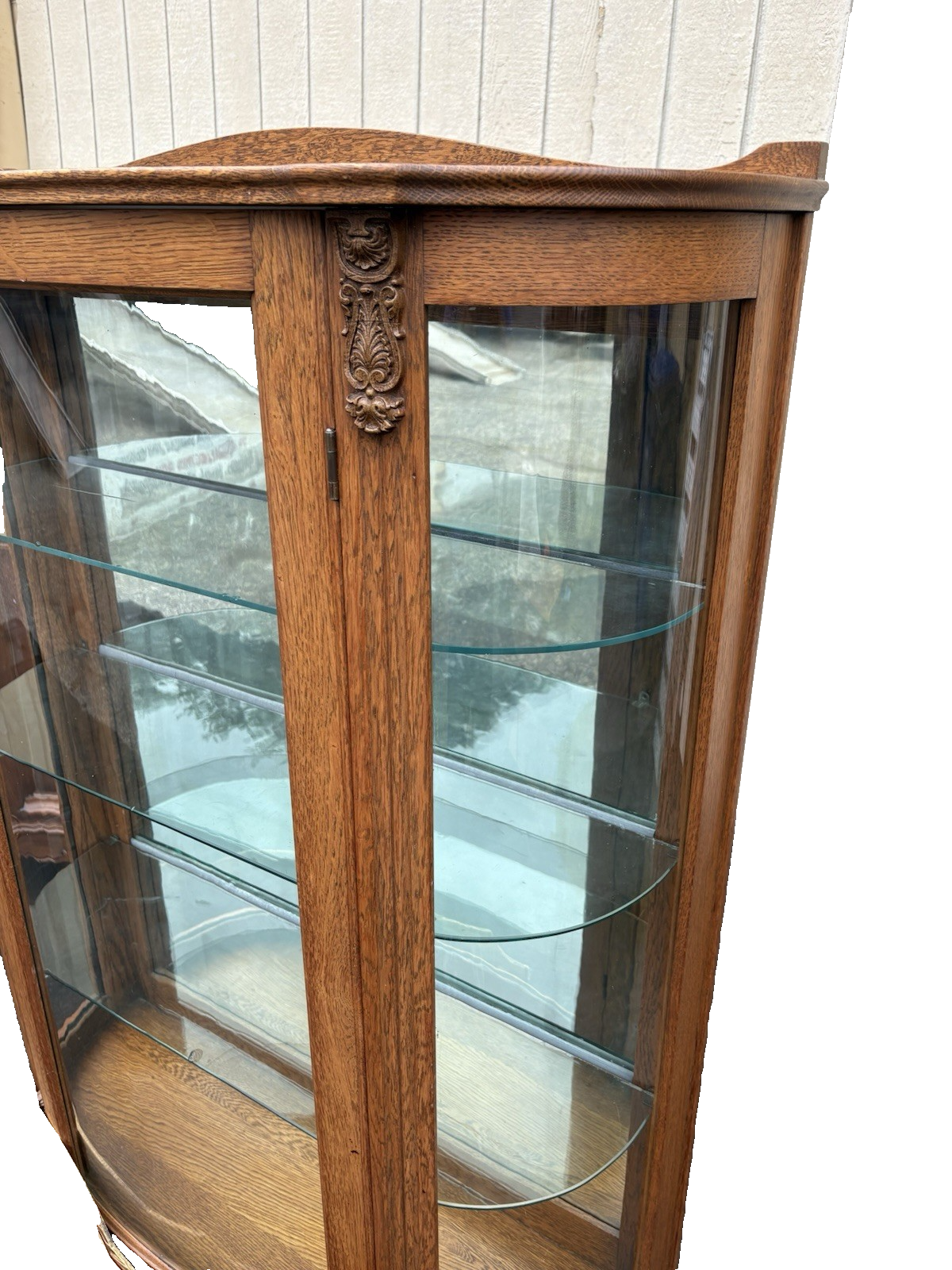 66846 Antique Victorian Oak Bow Glass Curio China Cabinet