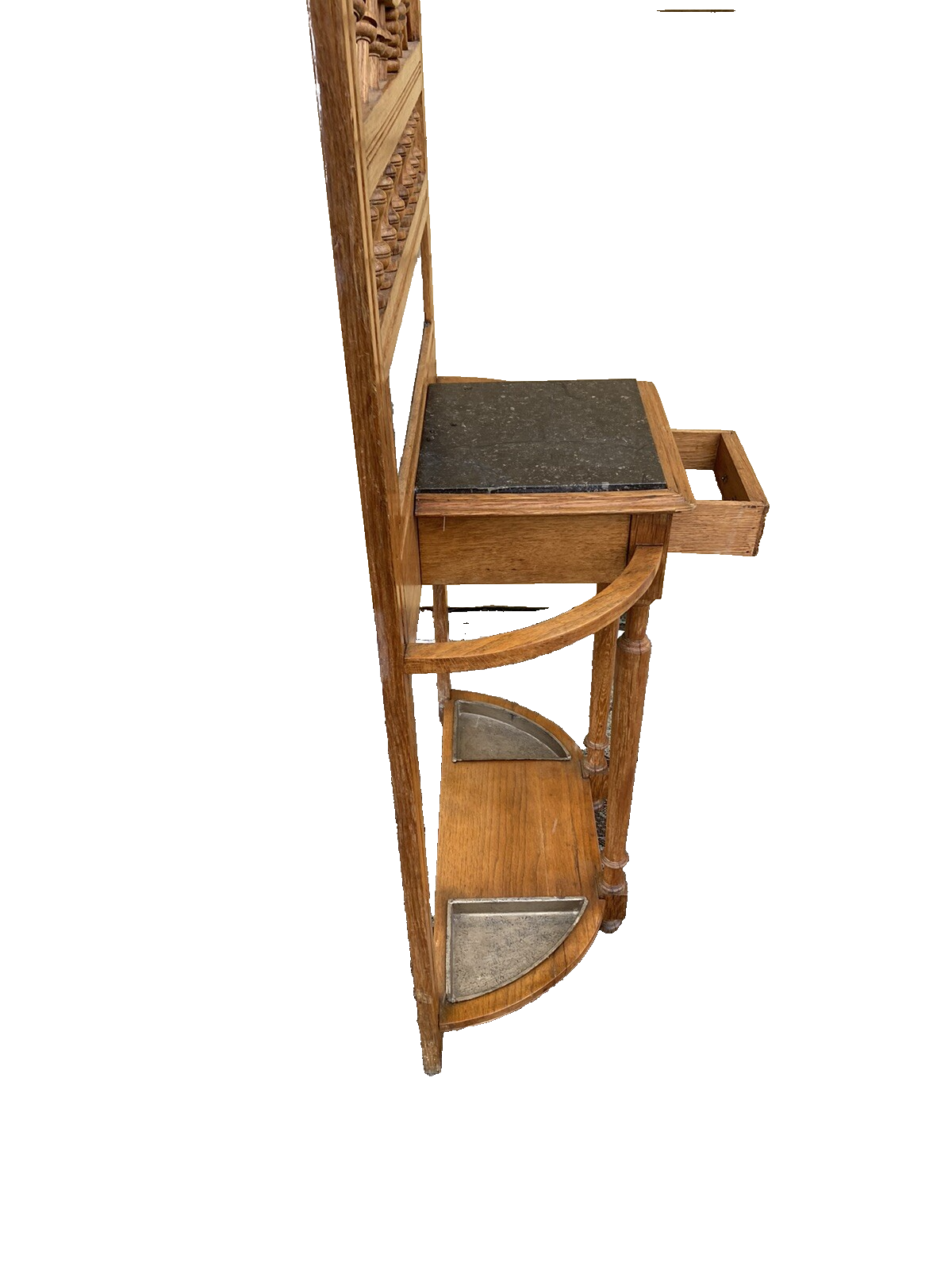 64527 Antique Victorian Oak Stick and Ball Hatrack Hall Seat with Mirror